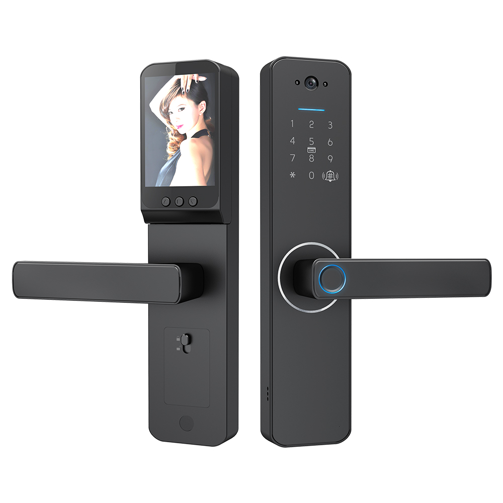 Wafu Smart Lock Mit 120°-weitwinkelkamera Und Intelligenter Türklingel, Schlüssellosem Türgriff, Biometrischer Aluminiumlegierung