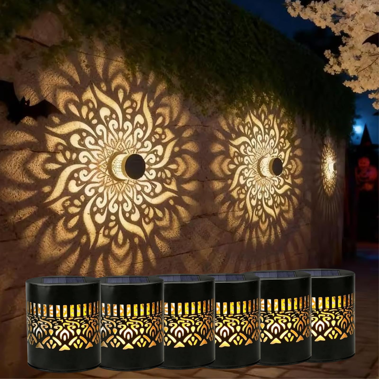 Mandala Solar-außenleuchte, 10 Lumen, Metall, Ip55, Dekorative Gartenleuchte Für Zaun, Terrasse, Balkon, Set
