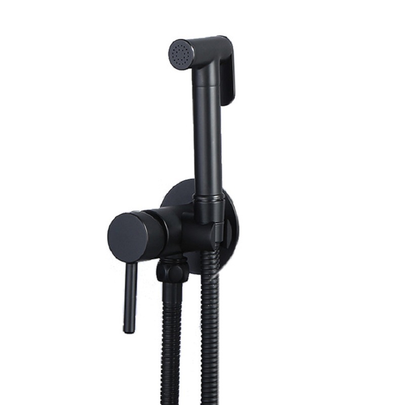 Wandmontierter Bidet-wc-sprühkopf Aus Kupfer Und Schwarz Mit Doppelter Warm- Und Kaltwasserzufuhr Und Versenktem Shattaf-duschkopf Für Hygienische Nutzung