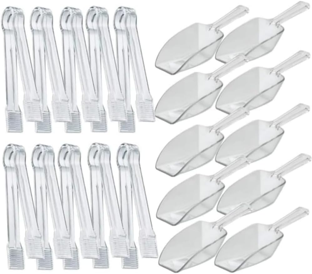 Set Aus Transparenten Eiszangen Und Eisschaufeln (einschließlich 10 Mini-eiszangen Aus Kunststoff Und 10 Plastiklöffeln)