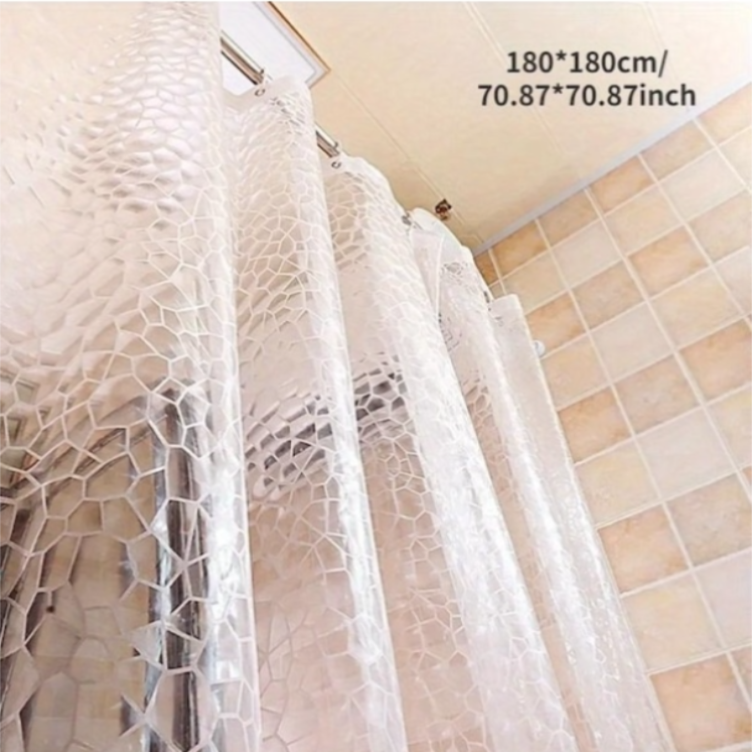 3d-duschvorhang, Transparent, Wasserdicht, 180 X 180 Cm, Peva, Antibakteriell, Mit 12 Haken Für Das Badezimmer
