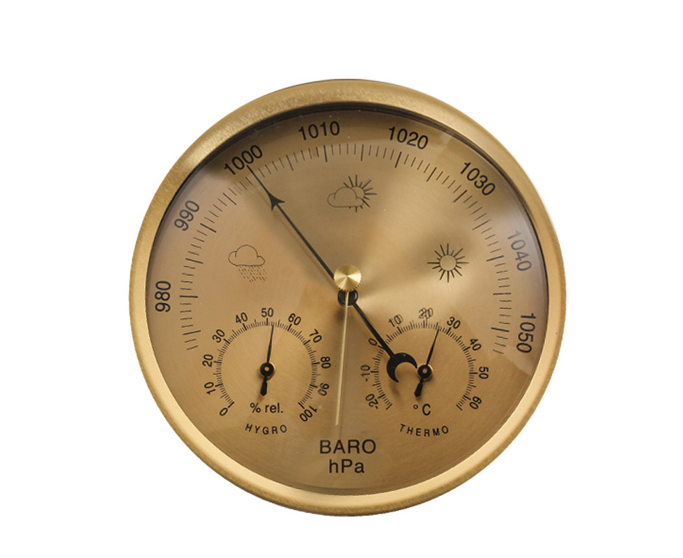 Barometer Mit Goldenem Zifferblatt, Thermometer Und Hygrometer, Wetterstation, 132 Mm