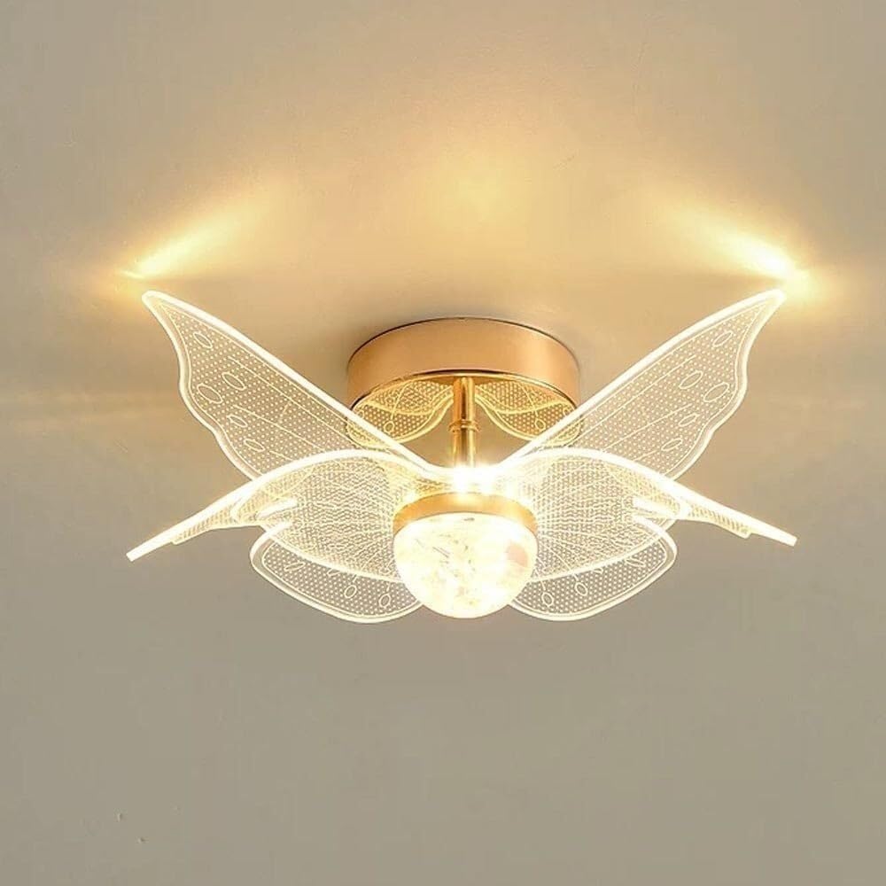 40 Cm Große, Goldene Led-deckenleuchte In Schmetterlingsform Aus Acryl, Dimmbar Mit 3 Farben Für Wohn- Und Schlafzimmer