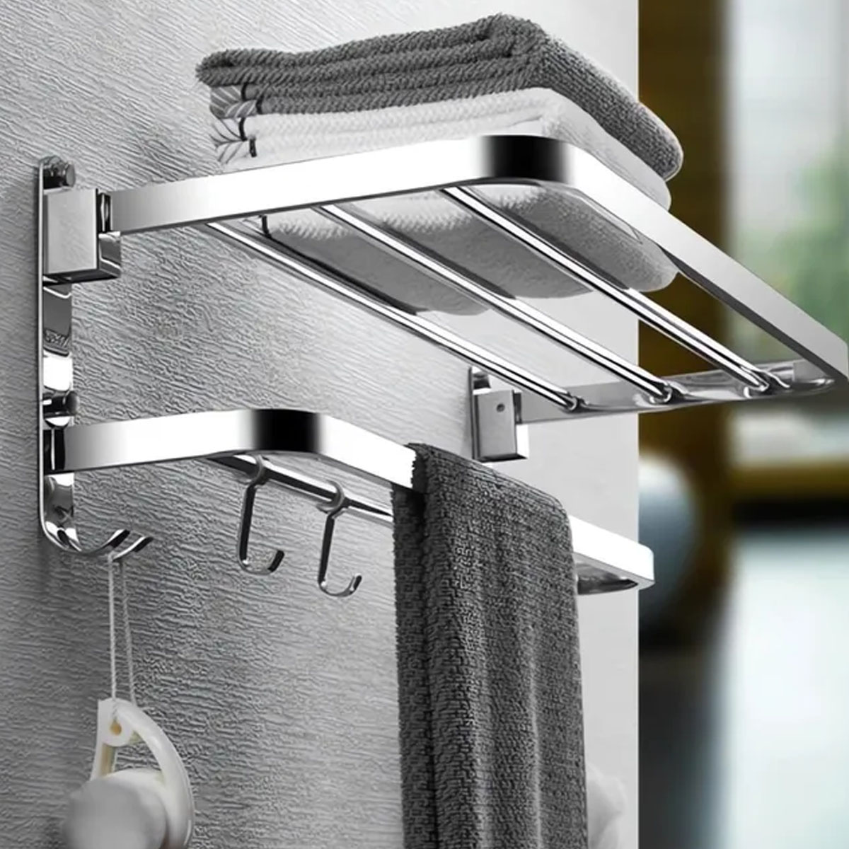 Klappbarer Handtuchhalter Ohne Löcher, Aus Edelstahl 304, Mit Integrierter Ablagefläche