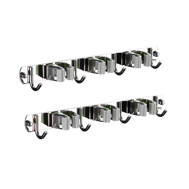 Wandmontierter Besenhalter, Kein Bohren Erforderlich, Edelstahl 304, Moppclip, 20–30 Mm, 2 Haken, Tragkraft 5 Kg, Für Küche Und Bad
