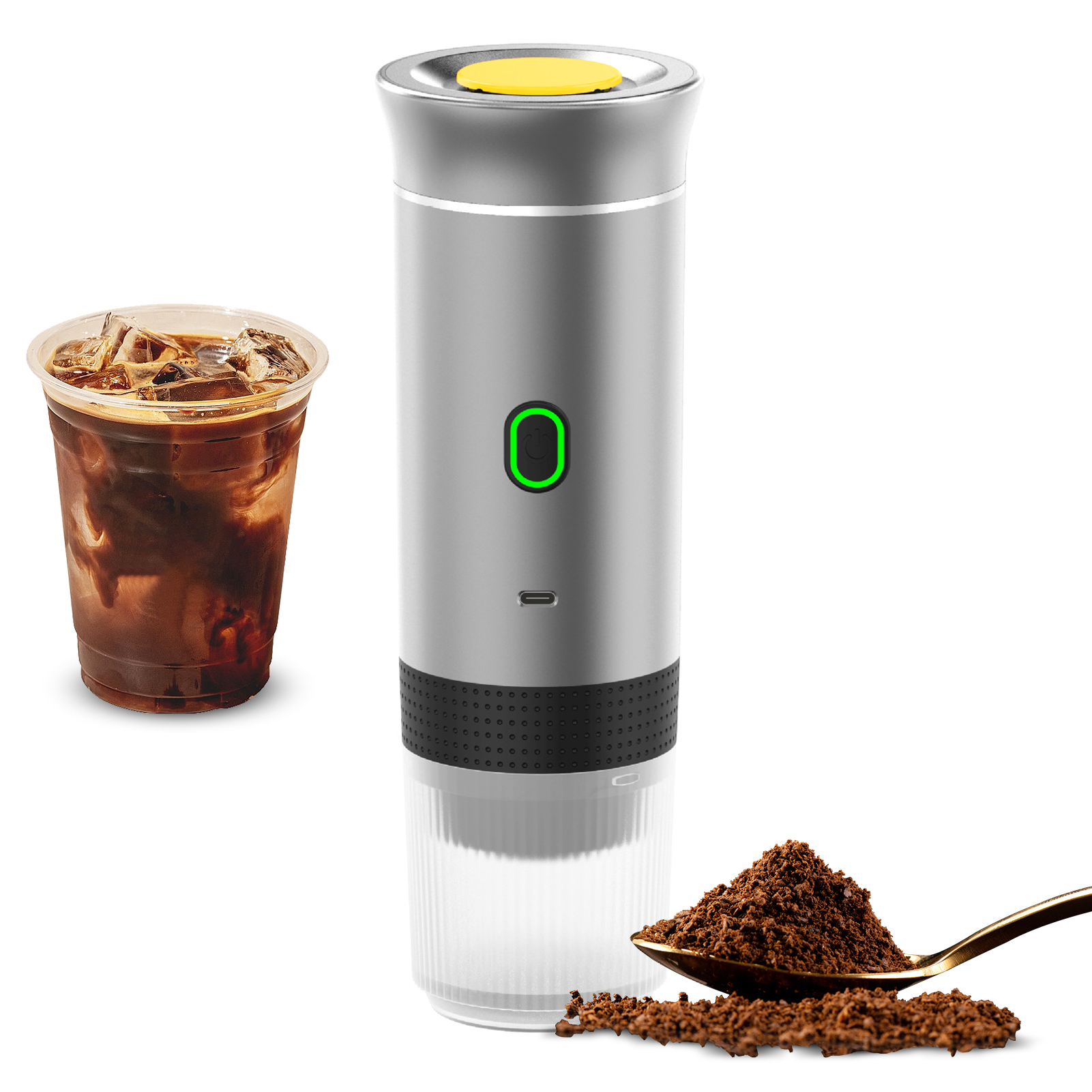 Tragbare, Kabellose 3-in-1-kaffeemaschine, 15 Bar, Mit 60-ml-wassertank, Silberfarben