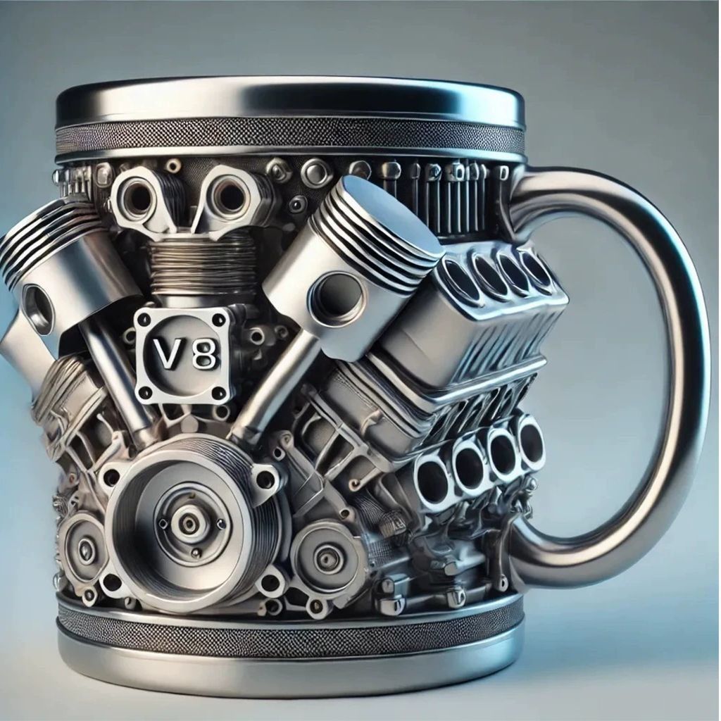 V8-motor-tasse Aus Handgefertigtem Kunstharz – Sammlertasse Mit Geprägten Details, Ideal Als Geschenk Für Büro, Garage Oder Männer