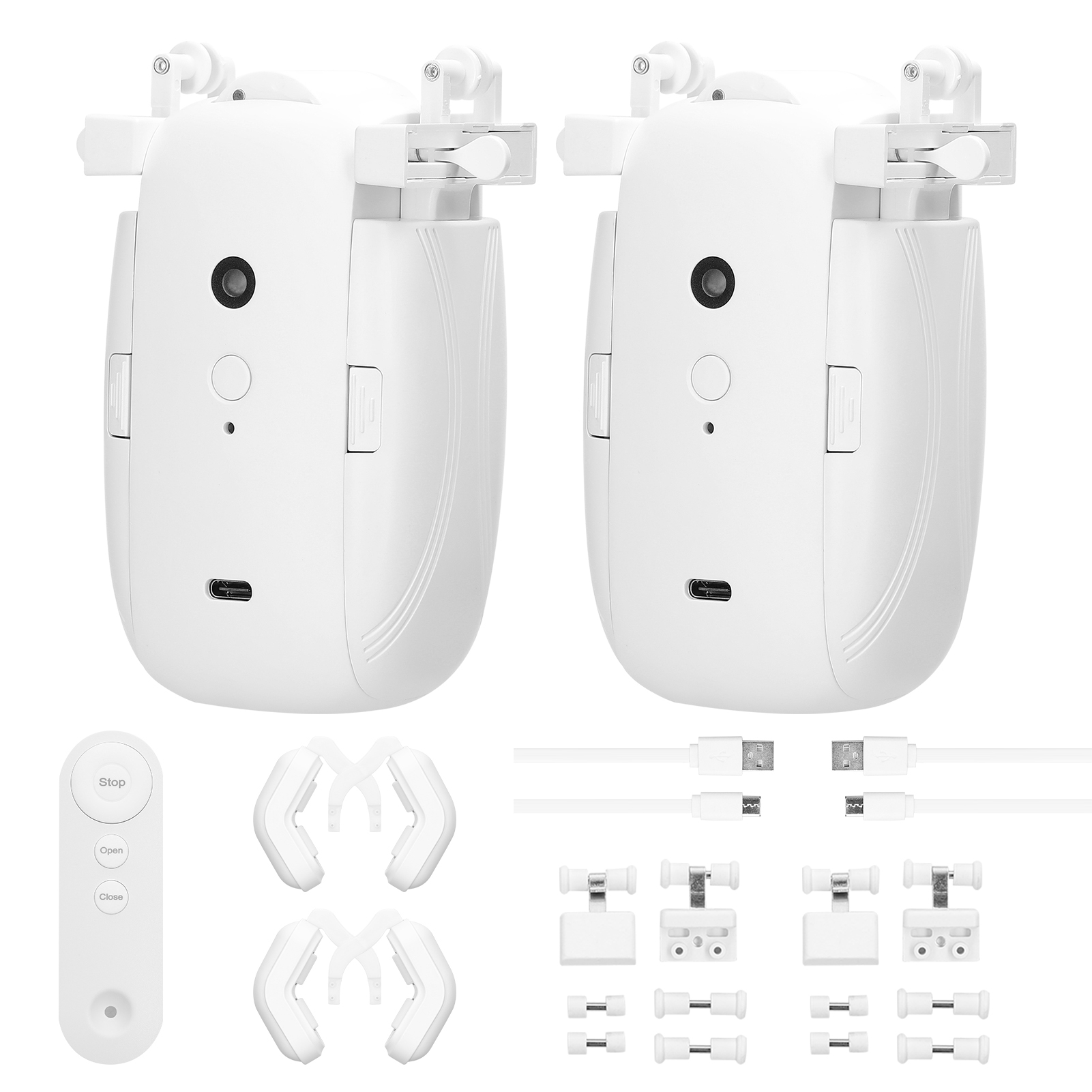 Set Mit 2 Intelligenten 3-in-1-vorhangmotoren Für Zuhause, Kabellose Elektrische Öffnung Mit Fernbedienung, Raffrollostange