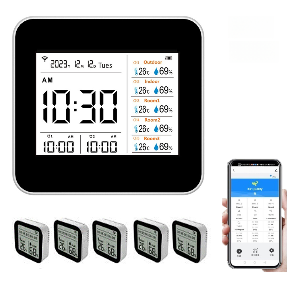13-in-1 Wlan-thermometer-hygrometer Mit 2,8-zoll-tft-bildschirm Und Sensor Für Zuhause, Büro Und Babybereich, Kompatibel Mit Tuya