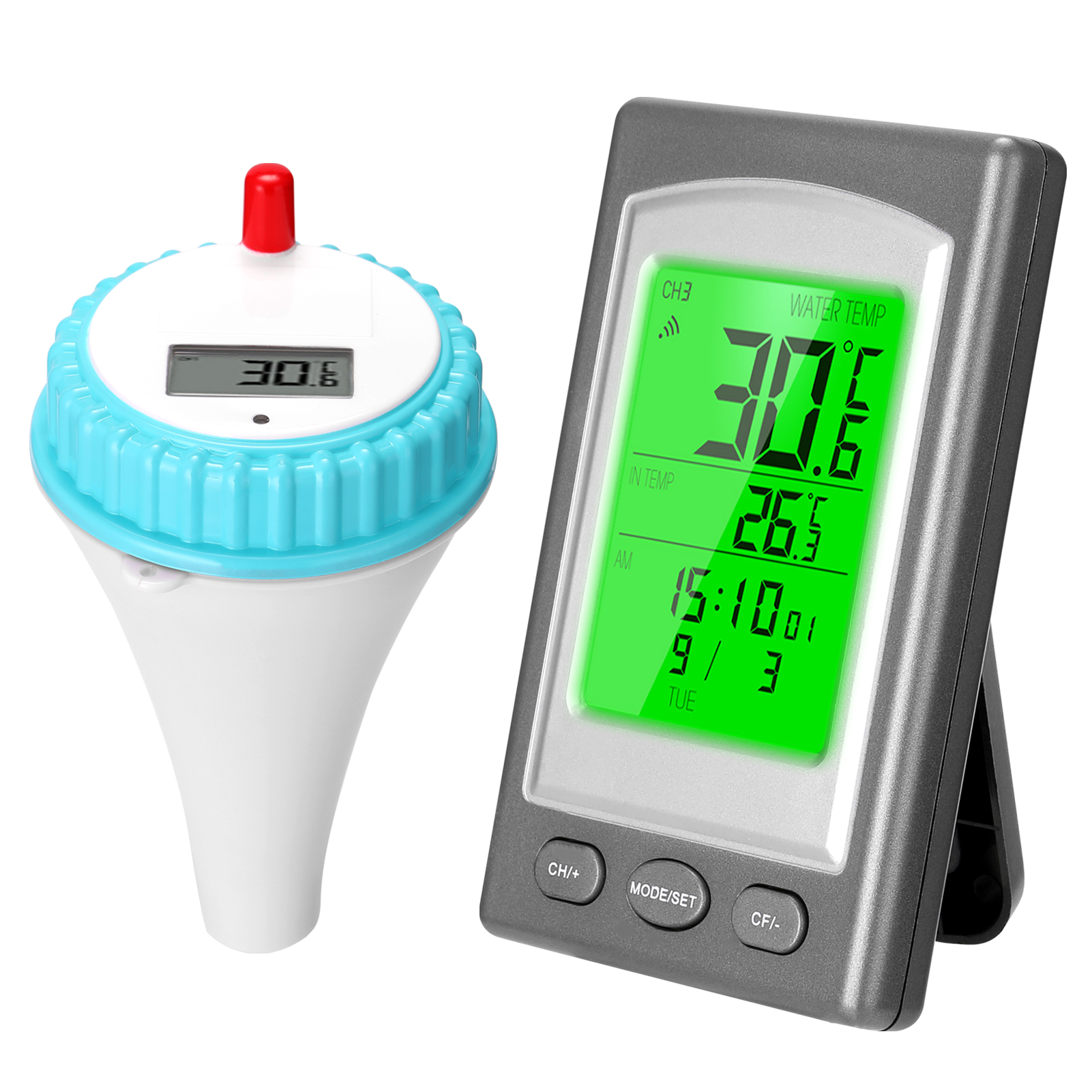 Kabelloses, Schwimmendes Poolthermometer, Wasserthermometer, Wasserzähler