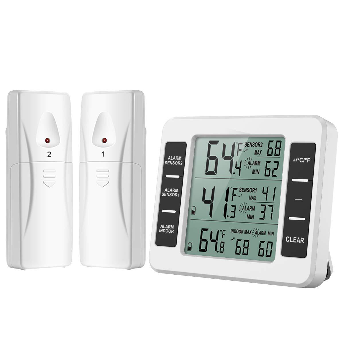 Kabelloses Heimthermometer Für Kühlschränke (innen Und Außen), Kühlwagenalarm, Elektronisch Mit Zwei Zeigern, Weiß