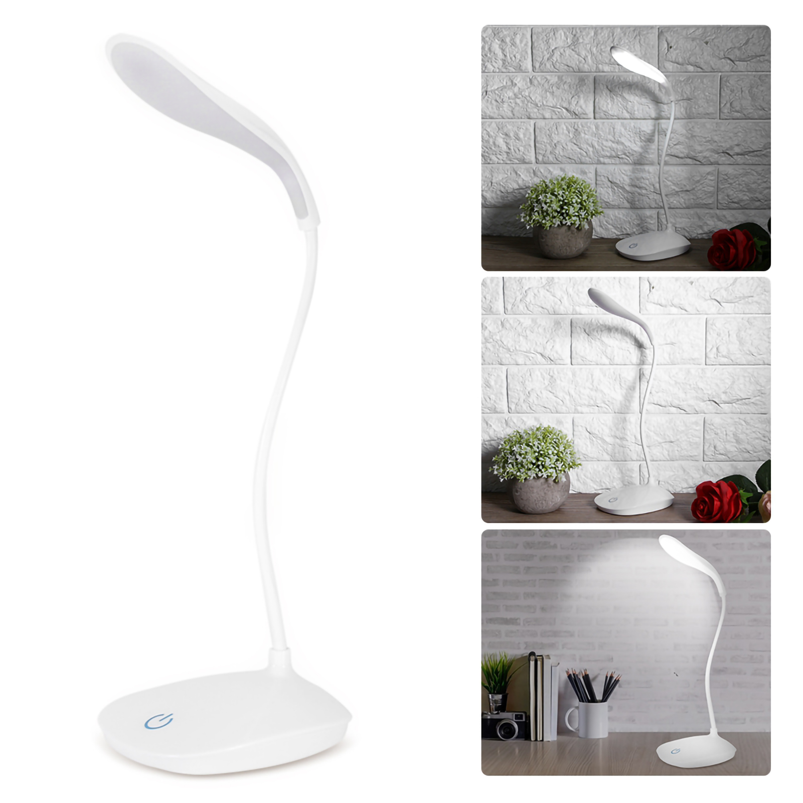 Usb-led-schreibtischlampe Mit Flexiblem Hals, Einstellbarer Helligkeit, Touch-schalter Und Nachtlesefunktion