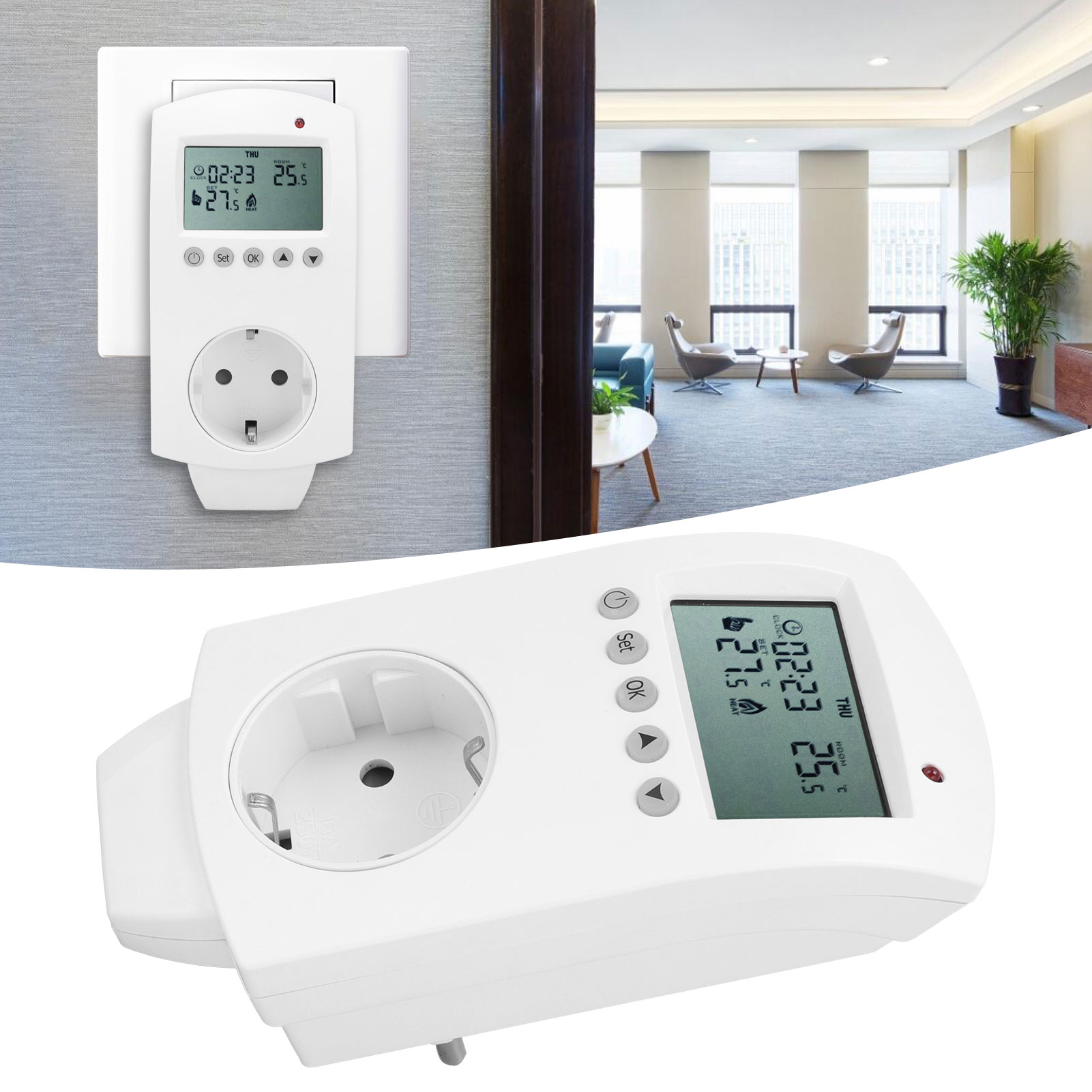 Programmierbarer Lcd-thermostat Zum Einstecken Mit 16-a-heiztemperaturregler