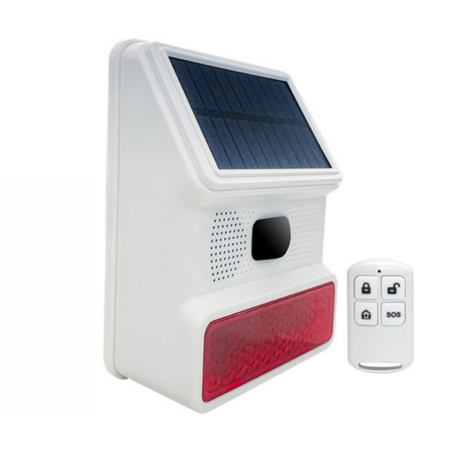 Solarbetriebene Akustische Und Optische Alarmanlage Mit Infrarot-bewegungsmelder, Ip65 Wasserdichte Sicherheitszentrale + Fernbedienung