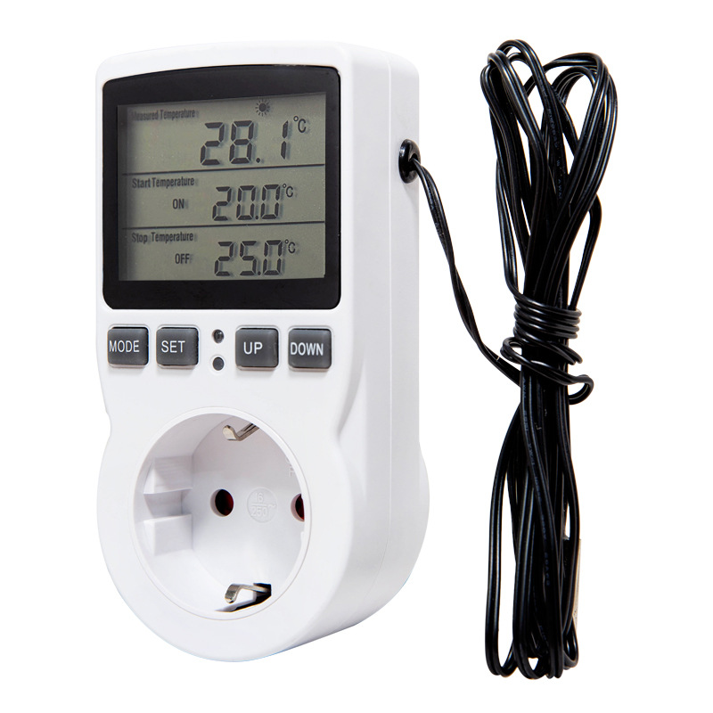 Programmierbarer Steckdosenthermostat Mit Externem Sensor, -40 °c Bis 120 °c, Lcd-display, Speichersperre, 3680 W Für Gewächshäuser