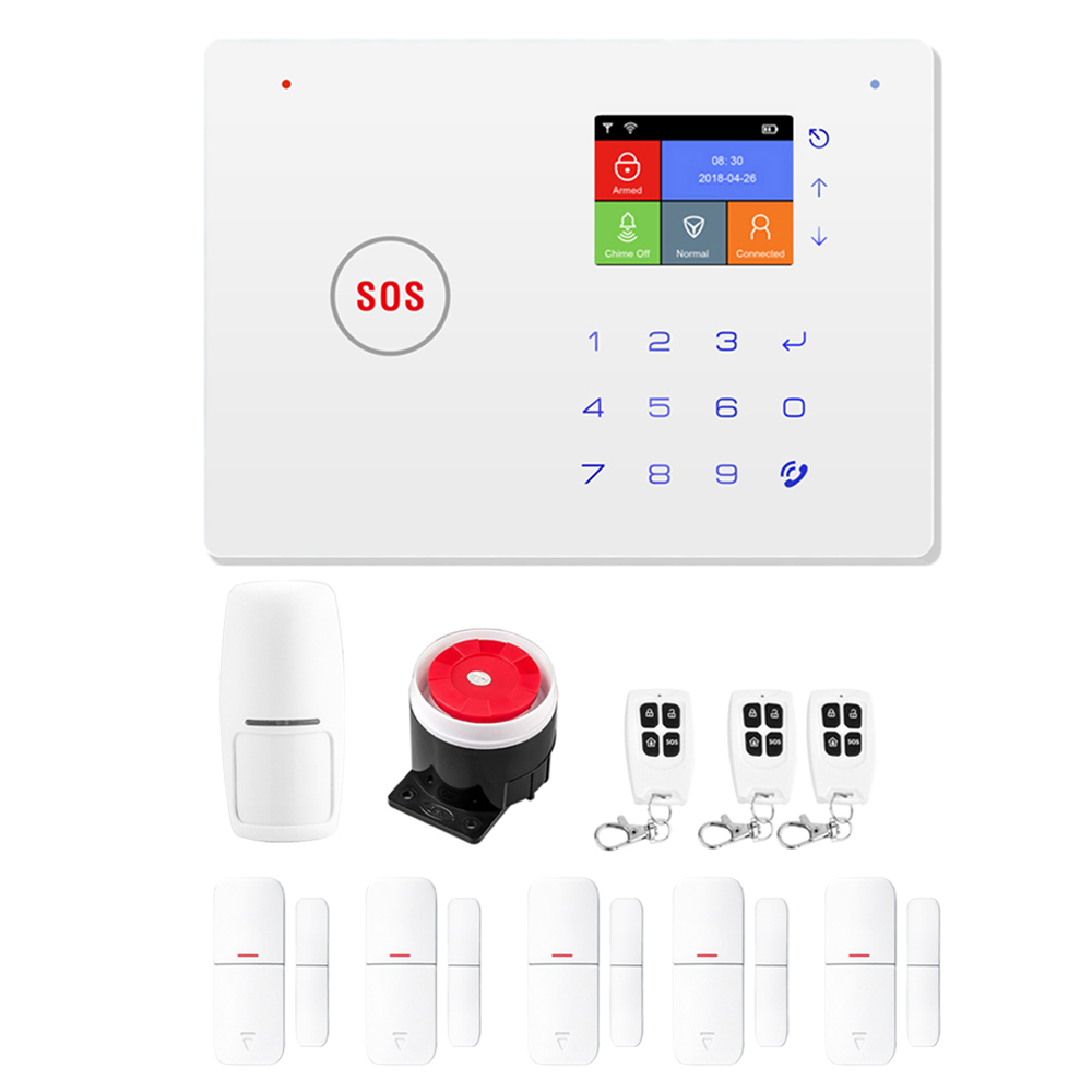 Drahtloses Gsm-wlan-heimalarmsystem, Pir-sensor, 5 Tür-/fensterkontakte, App-steuerung, Schutz