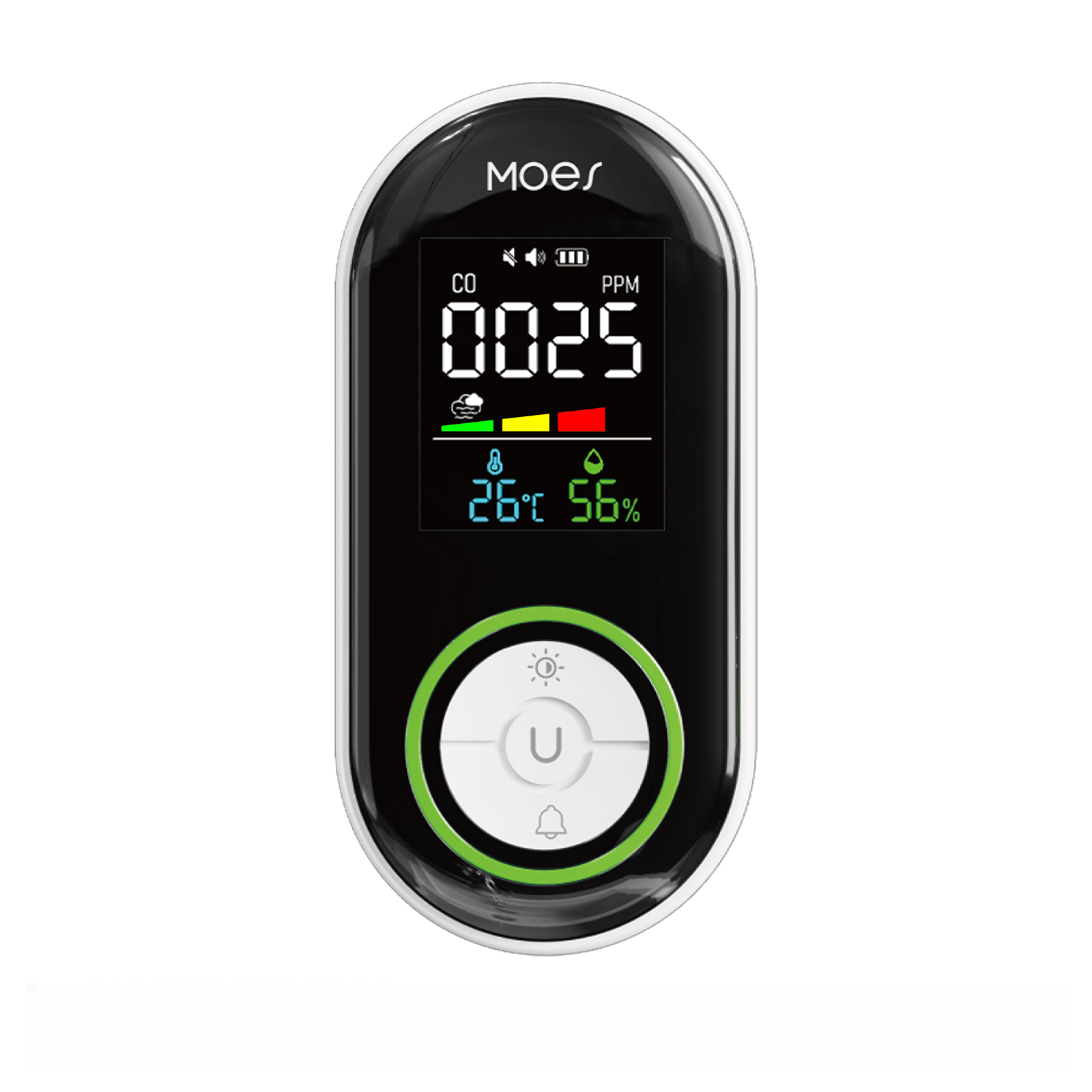 Kohlenmonoxidmelder Mit Led-anzeige, 4-in-1-sensor Für Co, Rauch, Temperatur Und Feuchtigkeit, Tragbarer Alarm Und 1000-mah-notstromakku