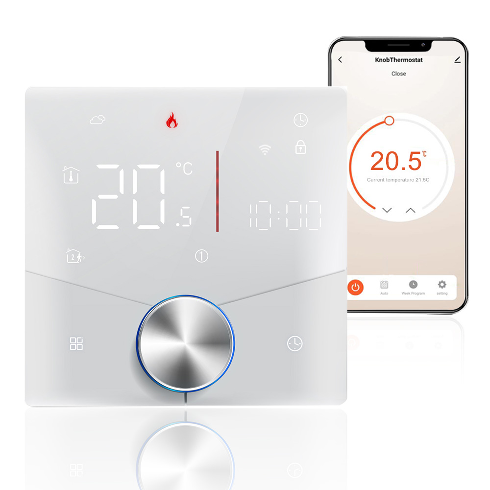Drehbarer Wifi-thermostat, 16a Netzteil, 7-farben-lichtsteuerung Per App, Weiße Farbe.