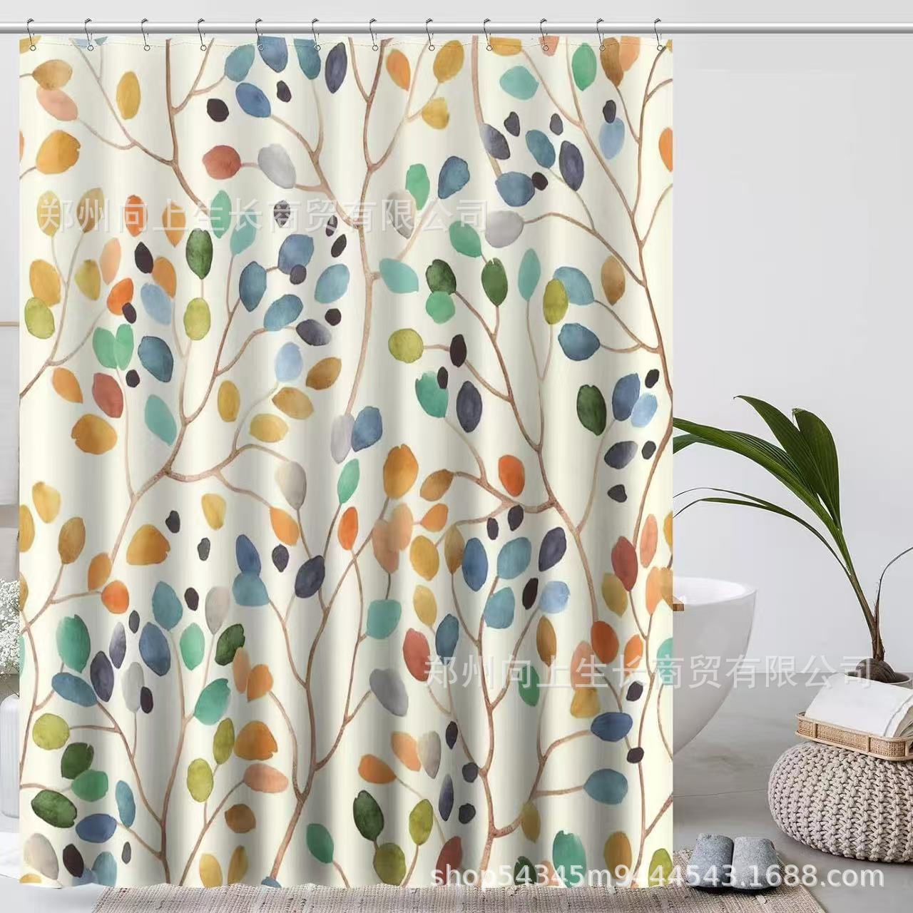 Wasserdichter Duschvorhang 180 X 200 Cm, Dickes Polyester, Schimmelresistent, Maschinenwaschbar, Blumenmuster Für Badezimmer