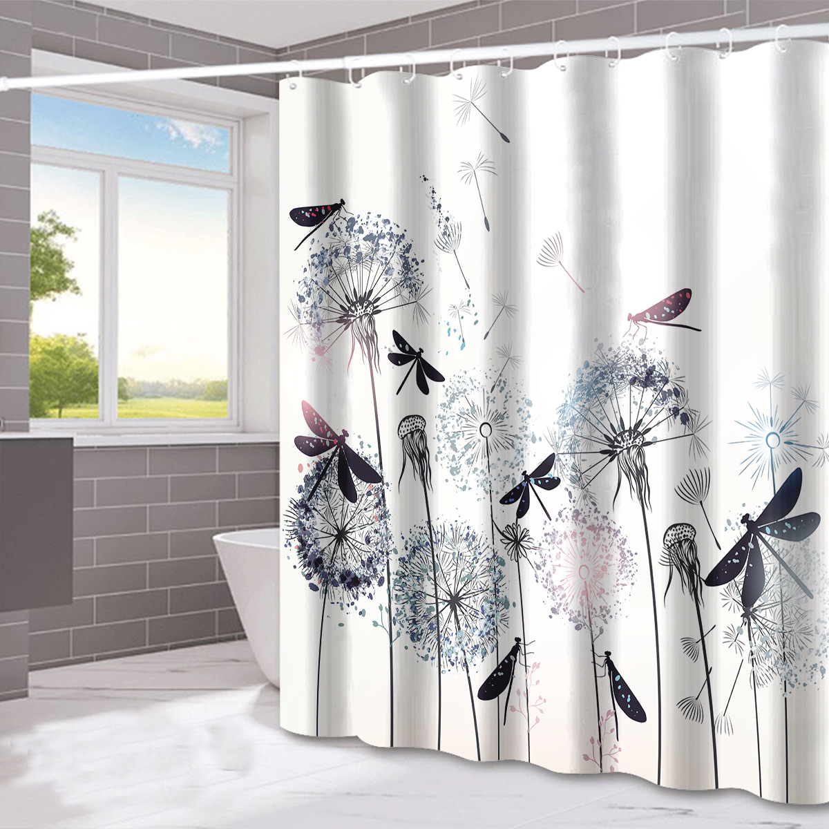 Wasserdichter, Spritzwassergeschützter Duschvorhang 1,8 X 2 M Mit Integrierten Haken, Waschbarer Badezimmervorhang Für Badewanne