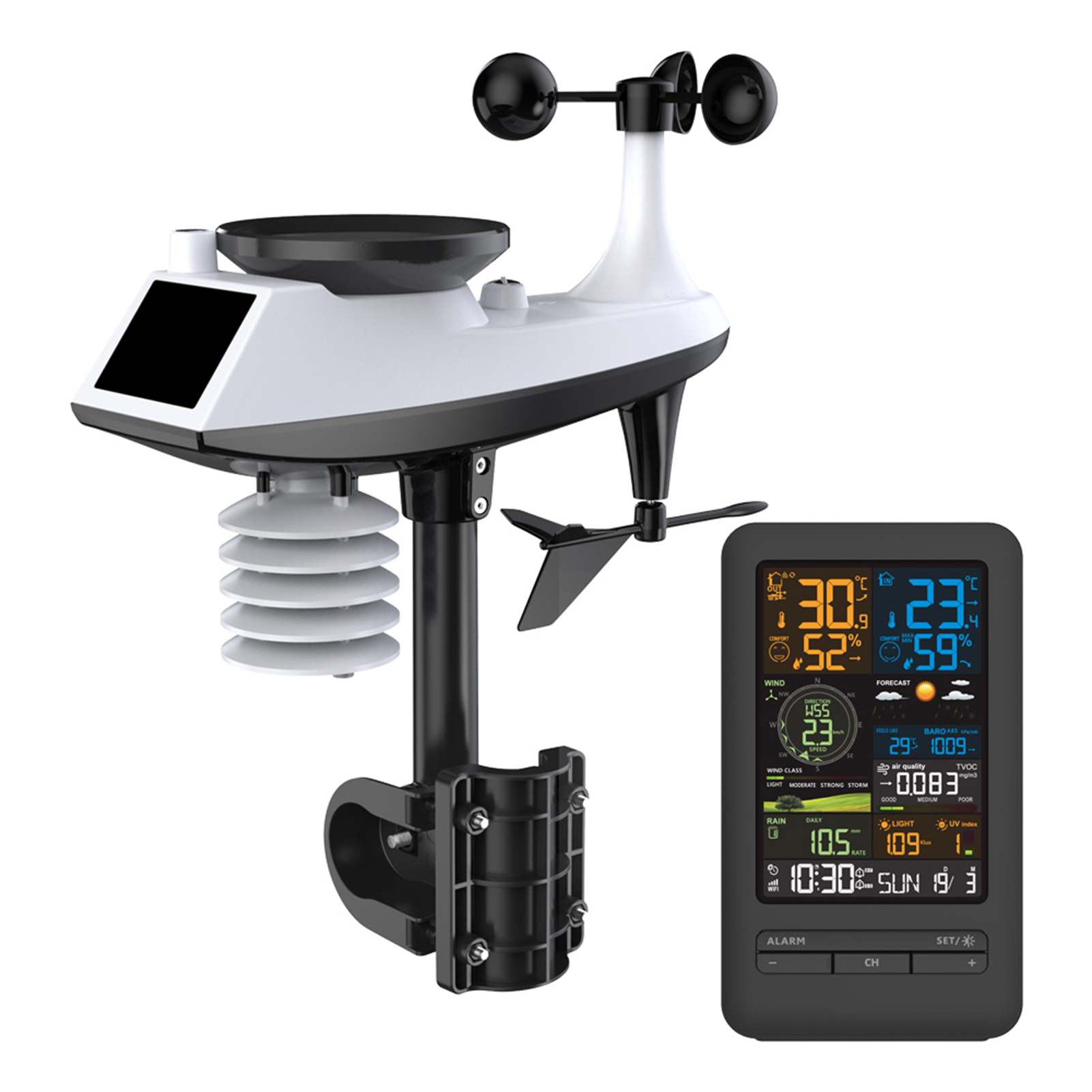 Wetterstation Mit Sensor, Innen-/außenthermometer, Digitalem Farbdisplay Für Temperatur Und Luftfeuchtigkeit, Wettervorhersage