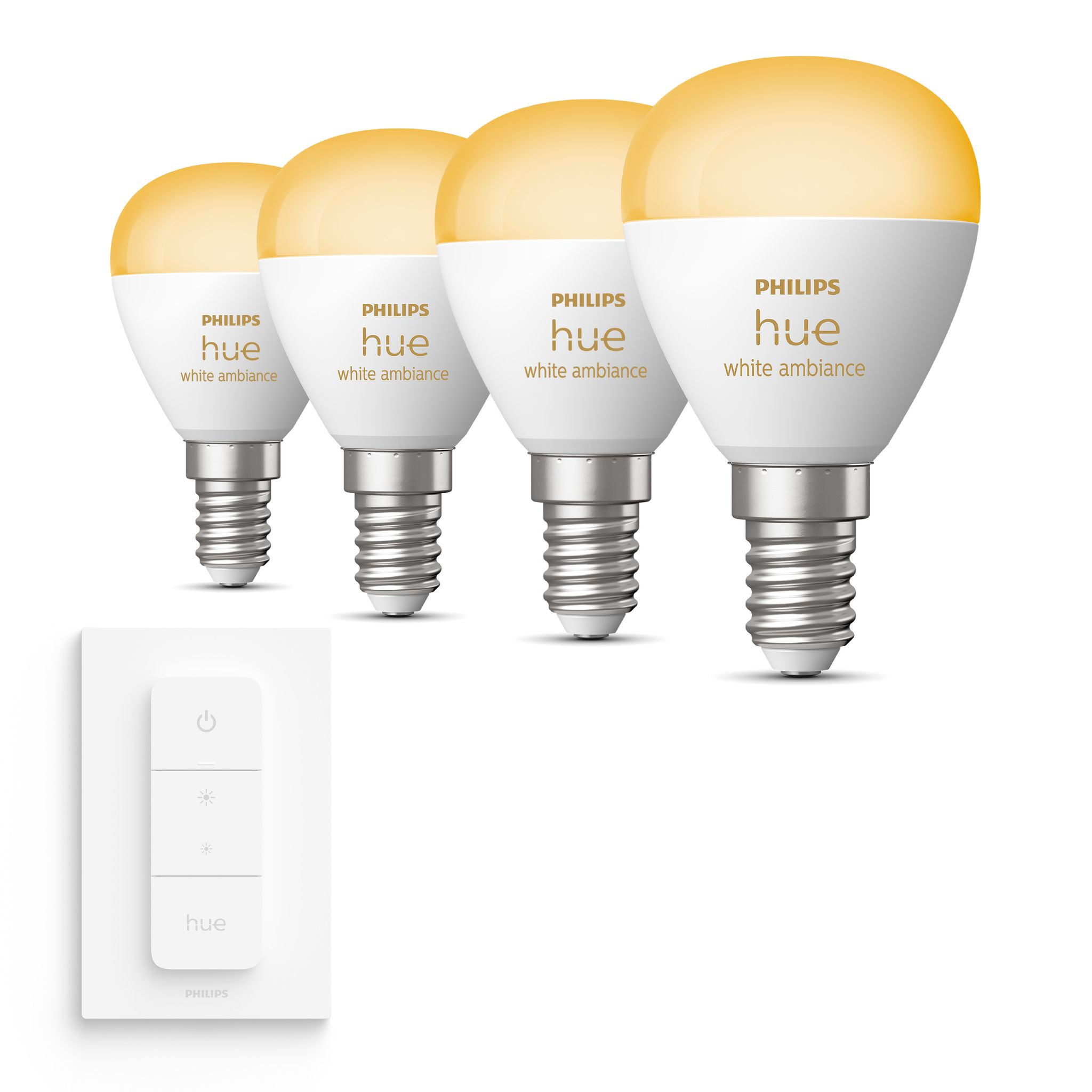 Philips Hue Erweiterungspaket E14 Mit 4 Kugel Lampen Warm Bis Kaltweißes Licht - Inkl. 1 Dimmschalter - White Ambiance
