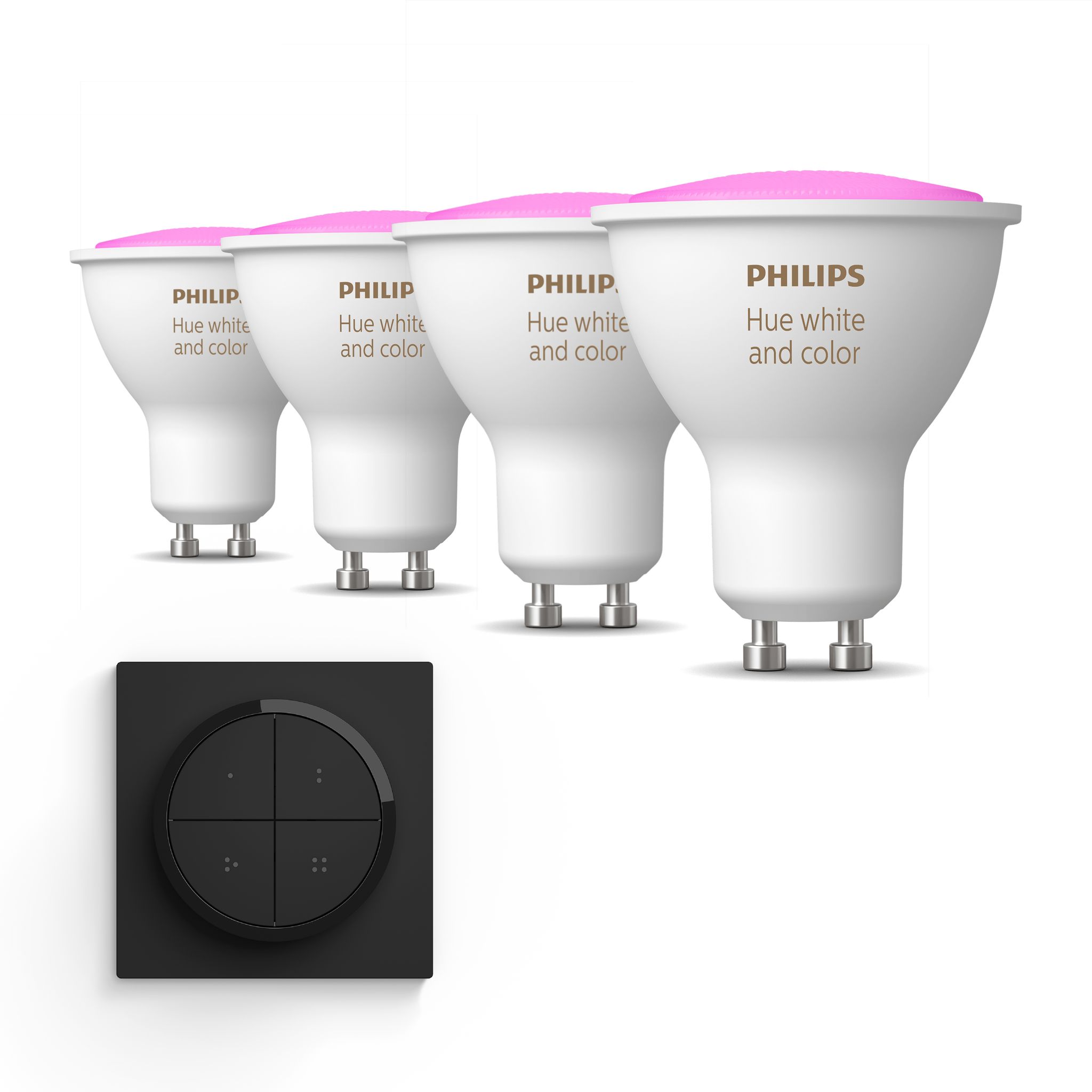 Philips Hue Erweiterungspaket Gu10 Mit 4 Led Spotlampen Weißes Und Farbiges Licht - Inkl. 1 Dial Schalter (schwarz) - White And Color Ambiance