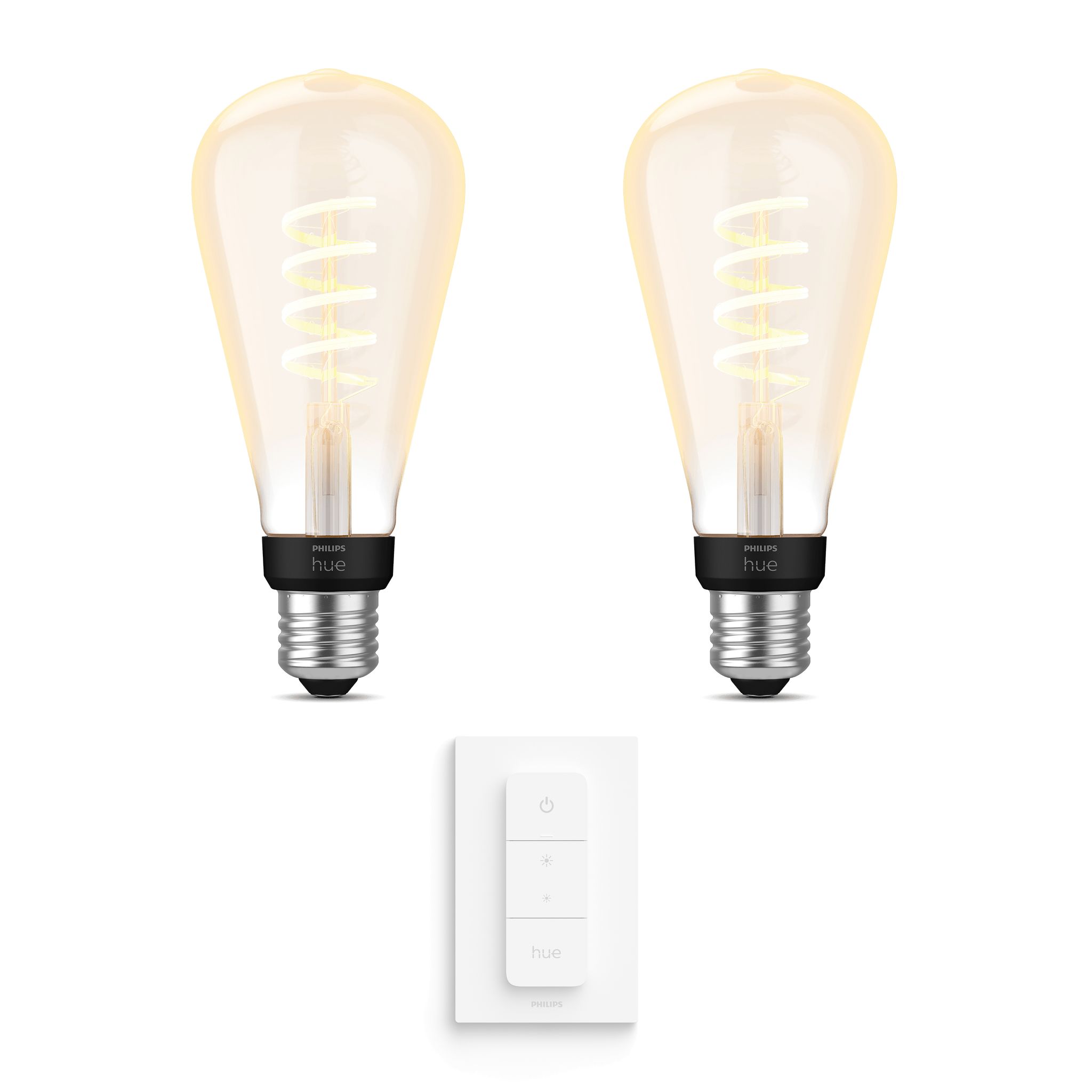Philips Hue Erweiterungspaket E27 Mit 2 Filament Edison Glühbirnen Groß (st72) Warm Bis Kaltweißes Licht - Inkl. 1 Dimmschalter - White Ambiance