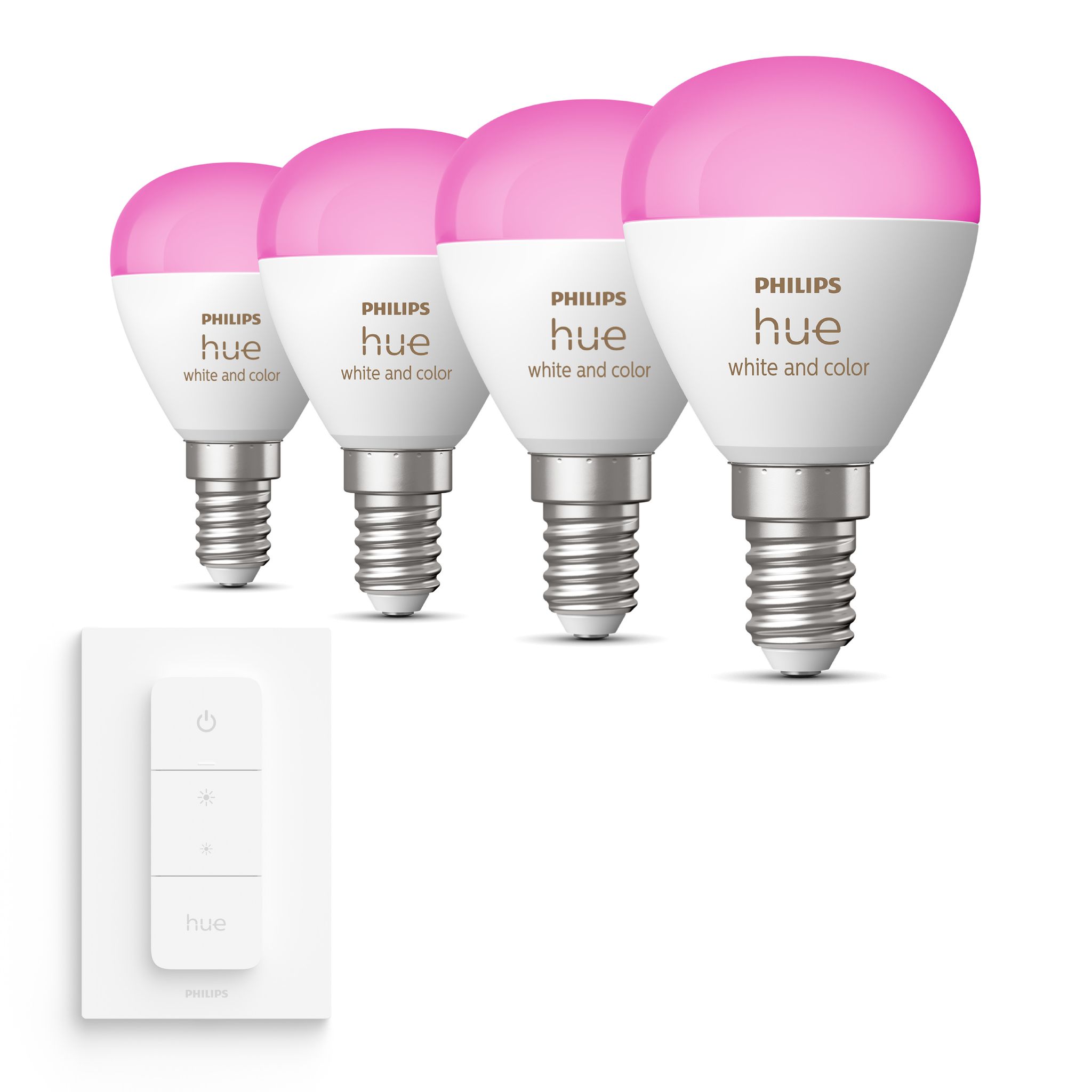 Philips Hue Erweiterungspaket E14 Mit 4 Kugel Lampen Weißes Und Farbiges Licht - Inkl. 1 Dimmschalter - White And Color Ambiance