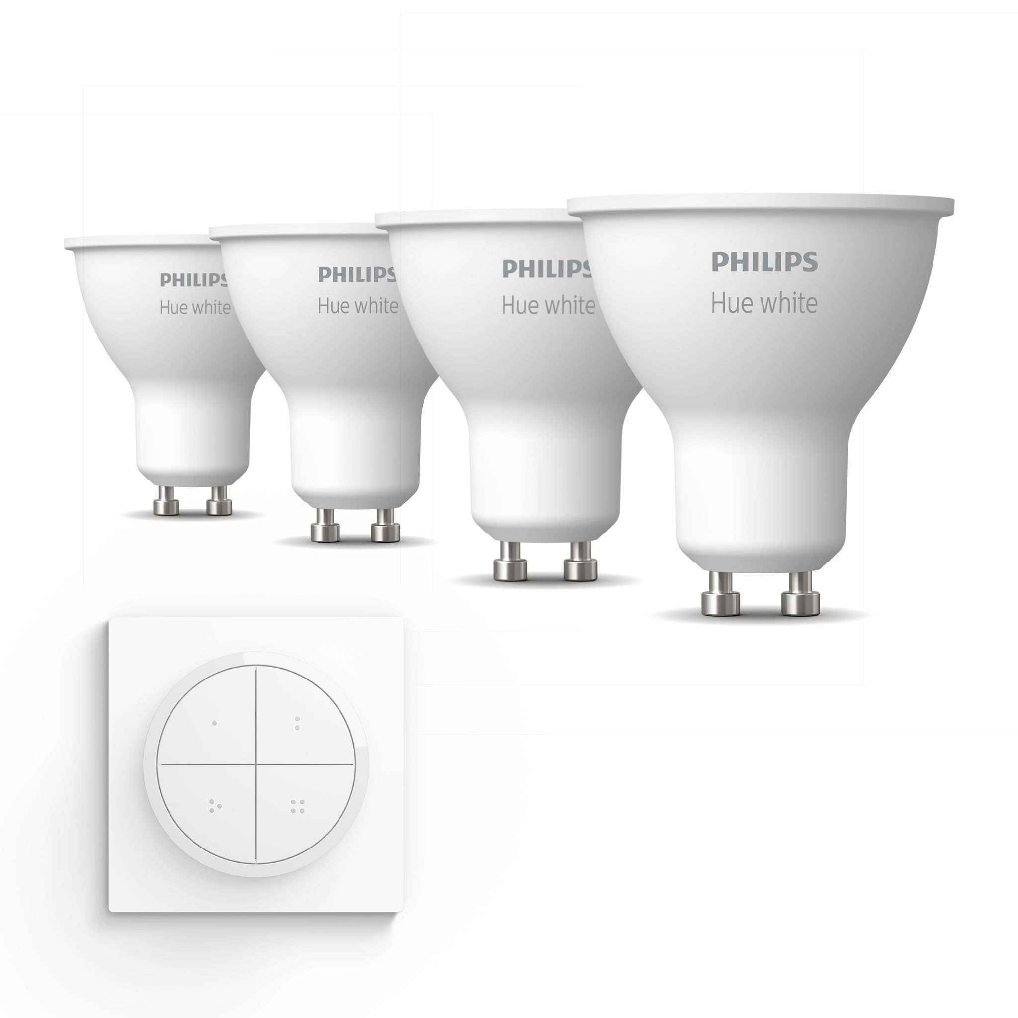 Philips Hue Erweiterungspaket Gu10 Mit 4 Led Spotlampen Warmweißes Licht - Inkl. 1 Dial Schalter (weiß) - White
