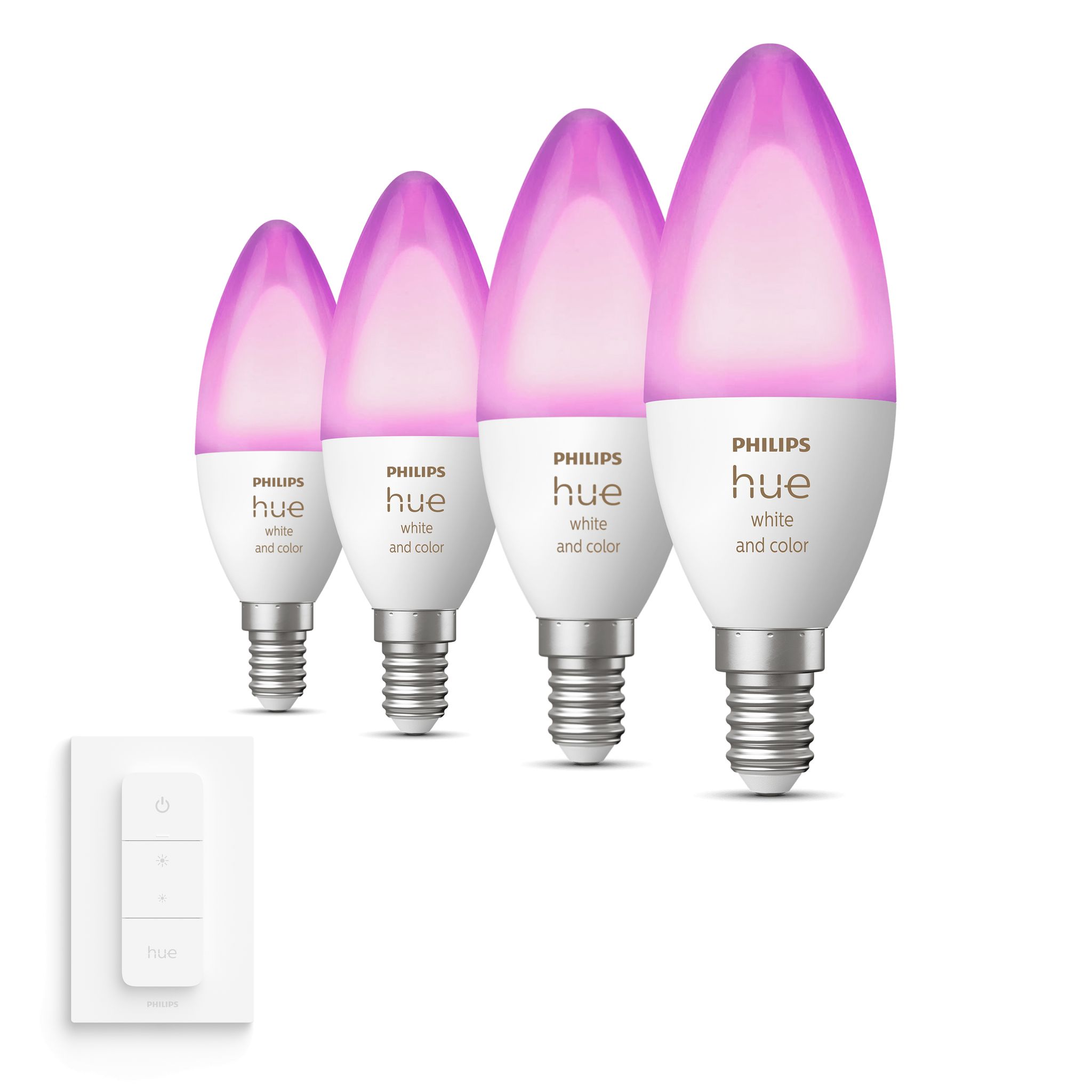 Philips Hue Erweiterungspaket E14 Mit 4 Kerzen Lampen Weißes Und Farbiges Licht - Inkl. 1 Dimmschalter - White And Color Ambiance