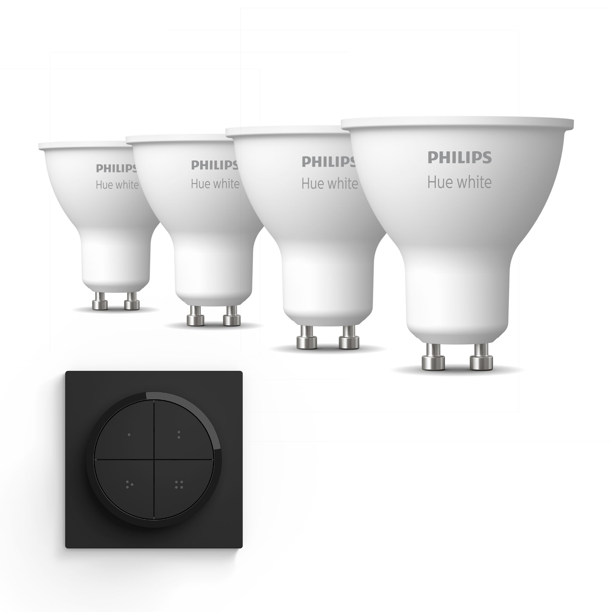 Philips Hue Erweiterungspaket Gu10 Mit 4 Led Spotlampen Warmweißes Licht - Inkl. 1 Dial Schalter (schwarz) - White