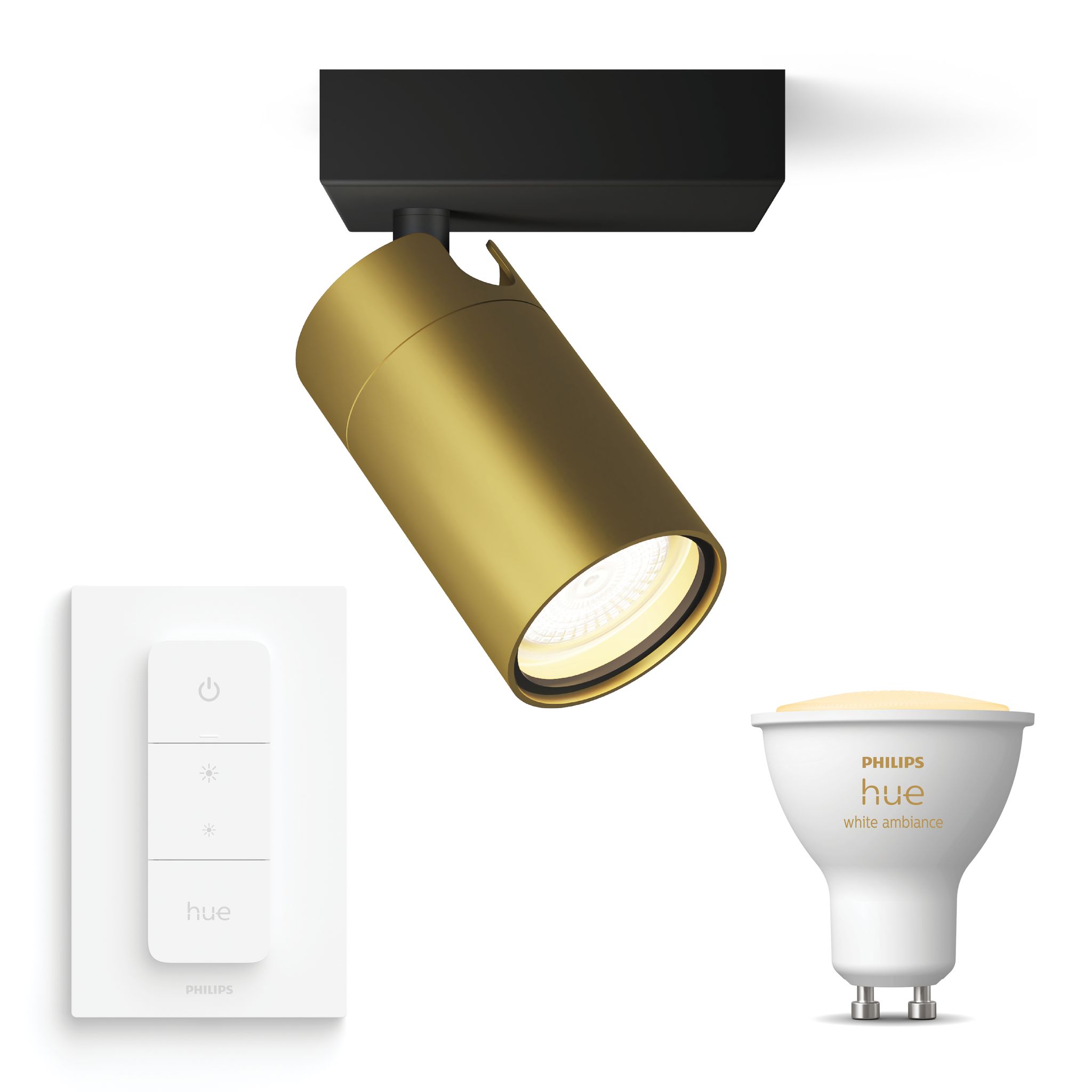 Philips Hue Idris Aufbauspot Für Badezimmer Mit 1 Lichtpunkt Gu10 (gold/schwarz) Warm Bis Kaltweißes Licht - Inkl. 1 Dimmschalter - White Ambiance