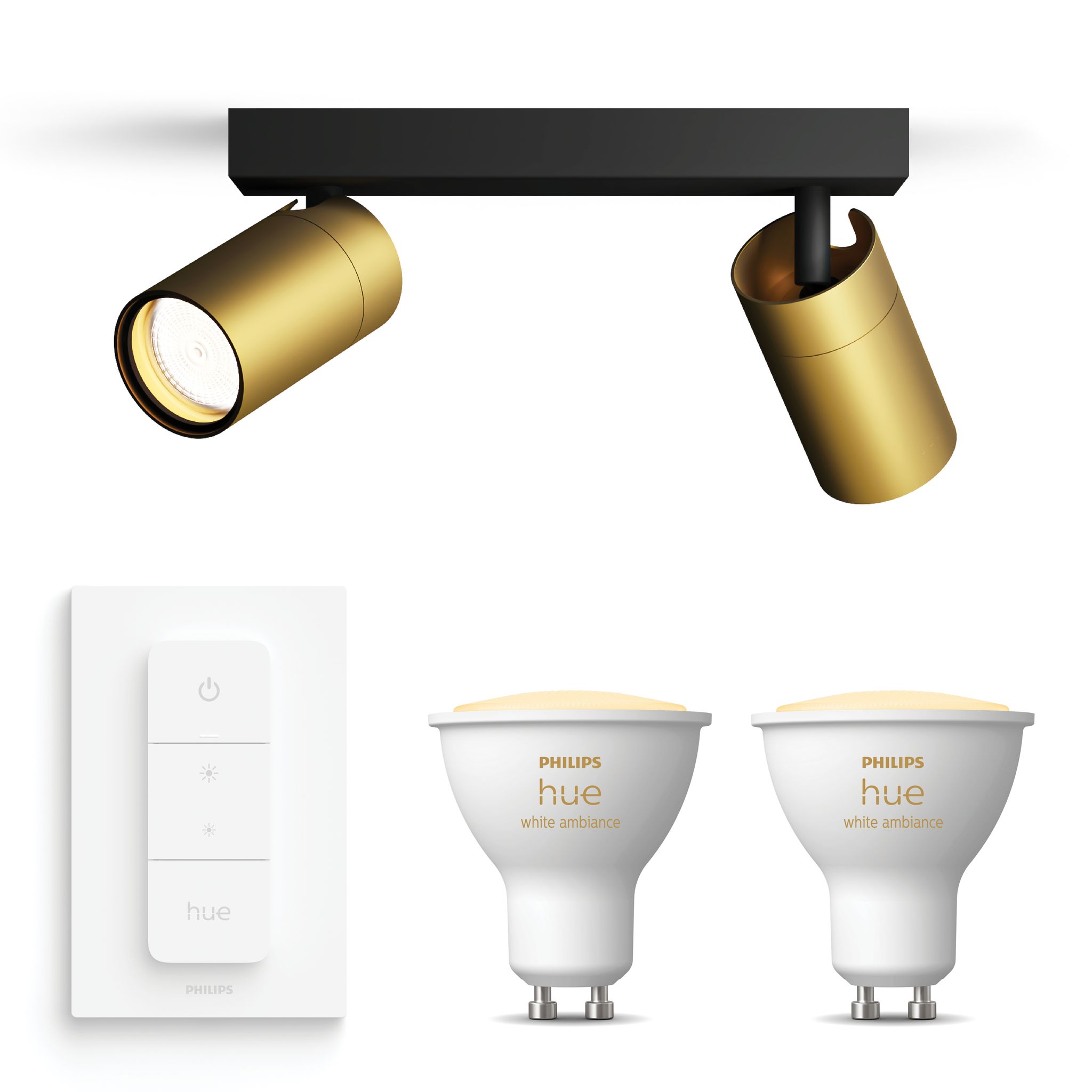 Philips Hue Idris Aufbauspot Für Badezimmer Mit 2 Lichtpunkten Gu10 (gold/schwarz) Warm Bis Kaltweißes Licht - Inkl. 1 Dimmschalter - White Ambiance