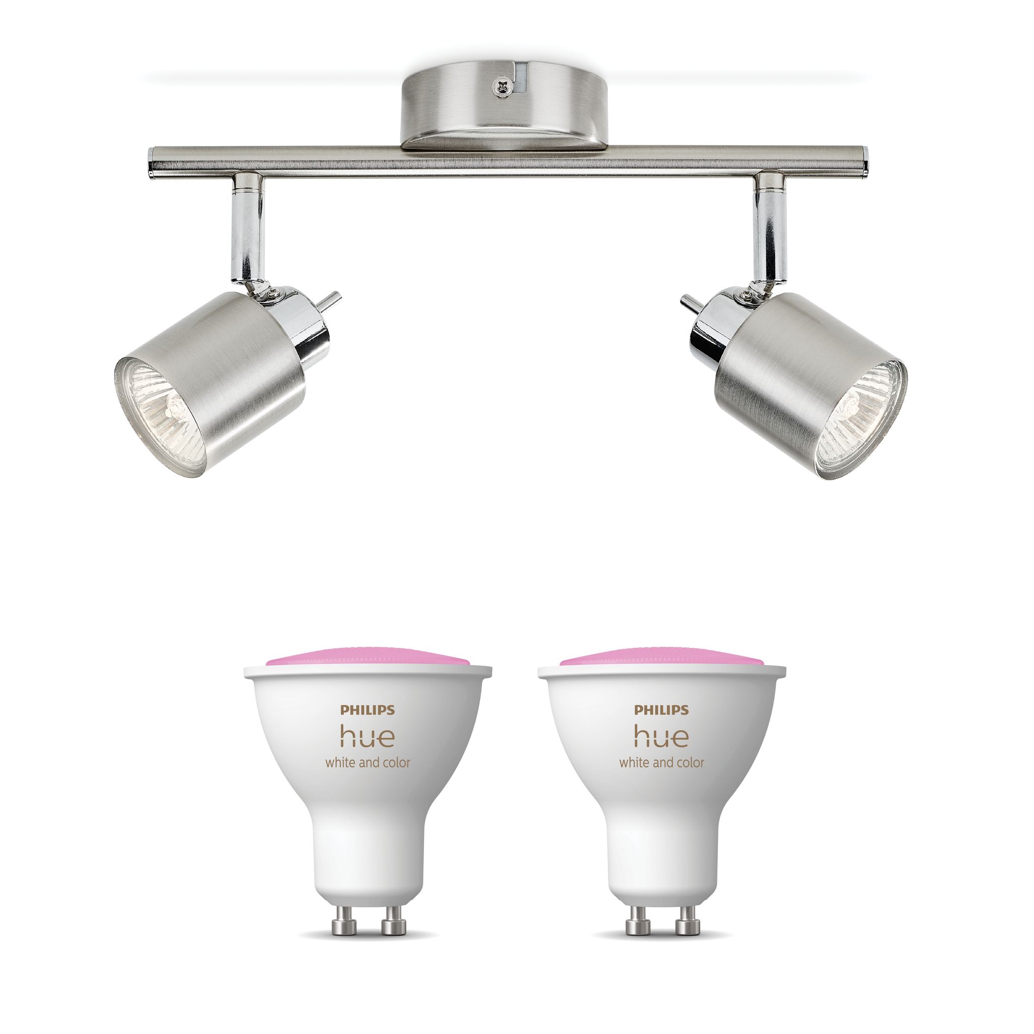 Philips Hue Meranti Aufbauspot Mit 2 Lichtpunkten Gu10 (mattchrom) Weißes Und Farbiges Licht - White And Color Ambiance