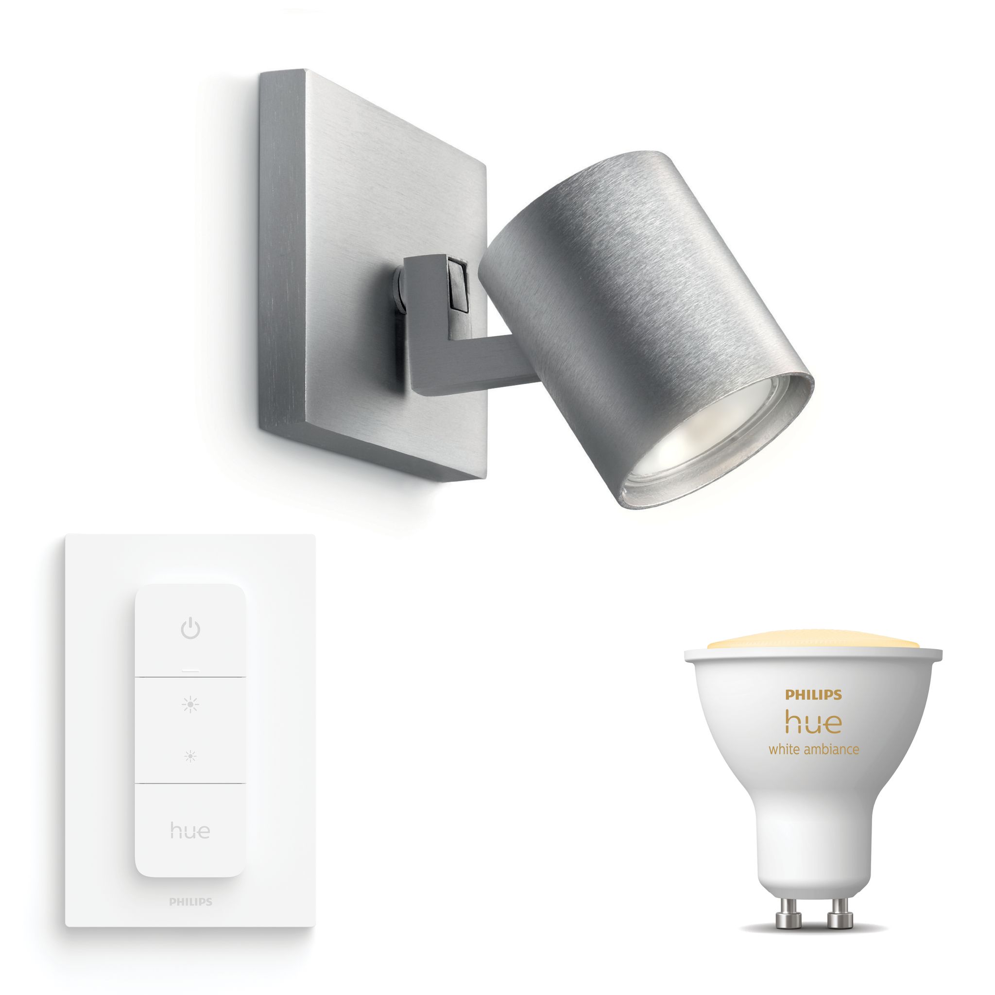Philips Hue Runner Aufbauspot Mit 1 Lichtpunkt Gu10 (aluminium) Warm Bis Kaltweißes Licht - Inkl. 1 Dimmschalter - White Ambiance
