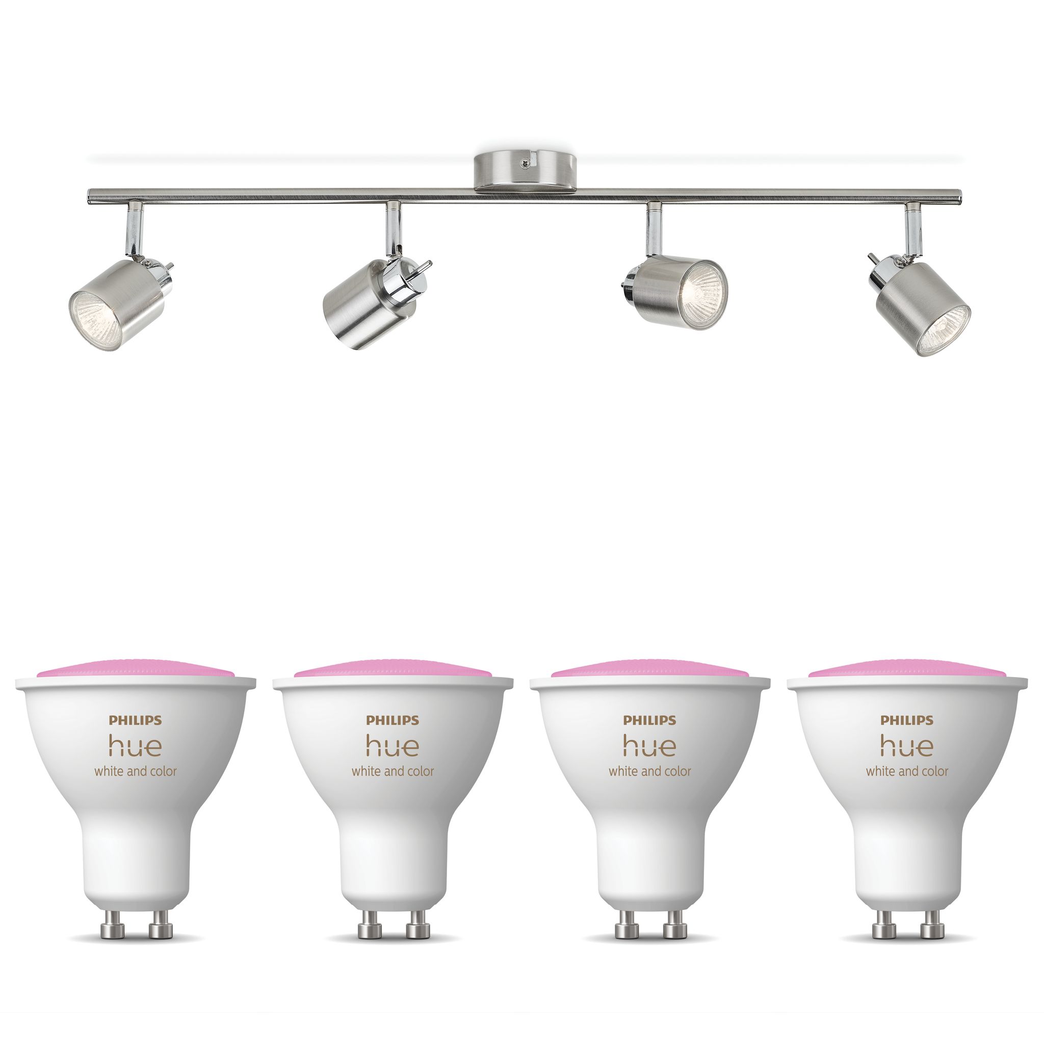 Philips Hue Meranti Aufbauspot Mit 4 Lichtpunkten Gu10 (mattchrom) Weißes Und Farbiges Licht - White And Color Ambiance
