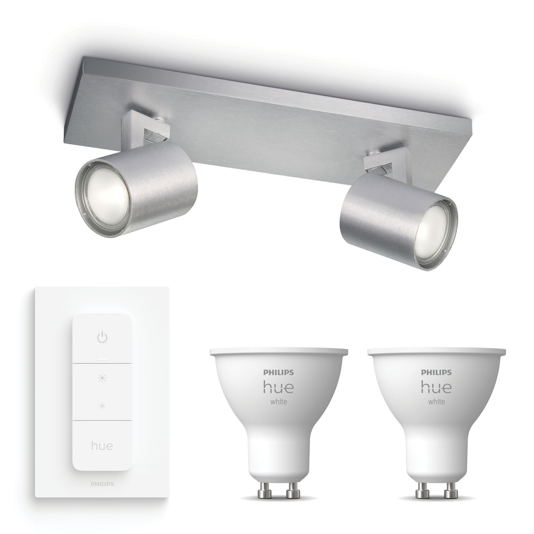 Philips Hue Runner Aufbauspot Mit 2 Lichtpunkten Gu10 (aluminium) Warmweißes Licht - Inkl. 1 Dimmschalter - White