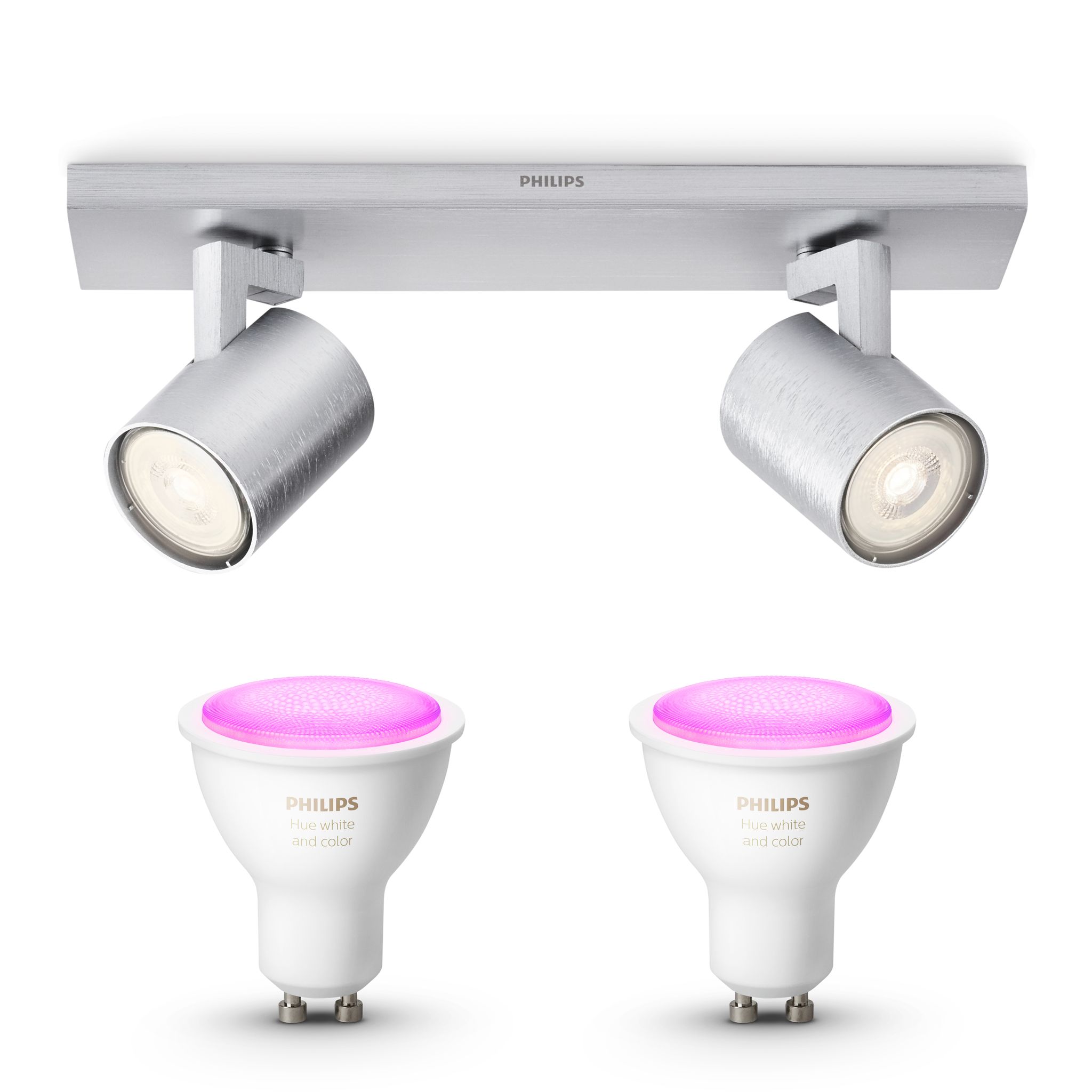 Philips Hue Runner Aufbauspot Mit 2 Lichtpunkten Gu10 (aluminium) Weißes Und Farbiges Licht - White And Color Ambiance