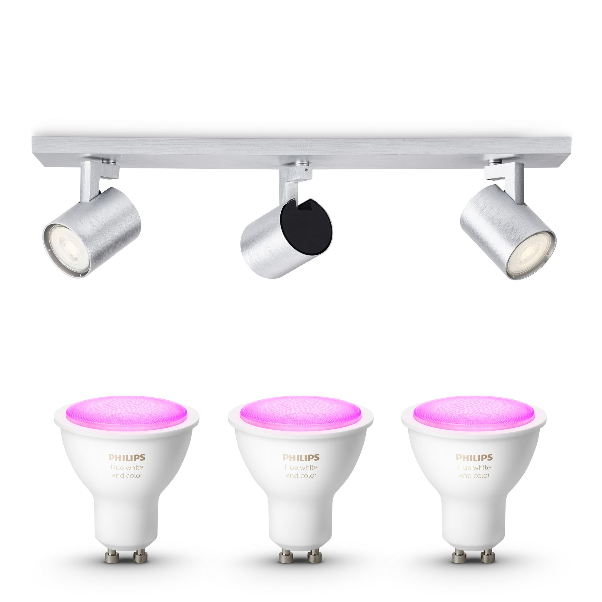 Philips Hue Runner Aufbauspot Mit 3 Lichtpunkten Gu10 (aluminium) Weißes Und Farbiges Licht - White And Color Ambiance