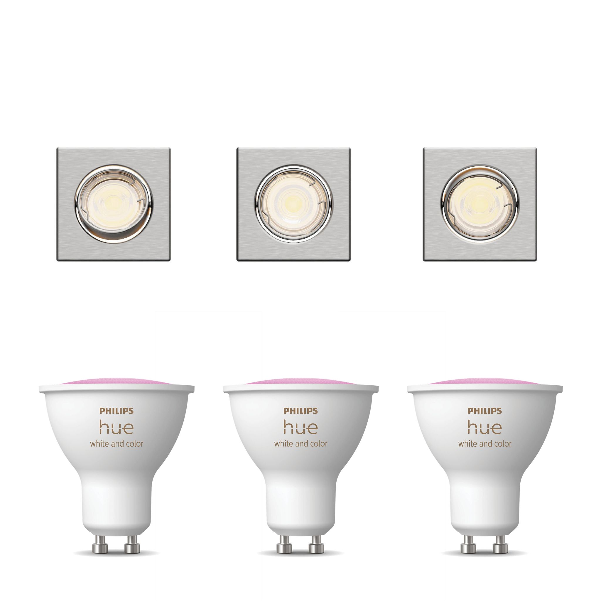 Philips Hue Peridot Set Mit 3 Nicht Schwenkbaren Einbaustrahler Gu10 (nickel) Weißes Und Farbiges Licht - White And Color Ambiance