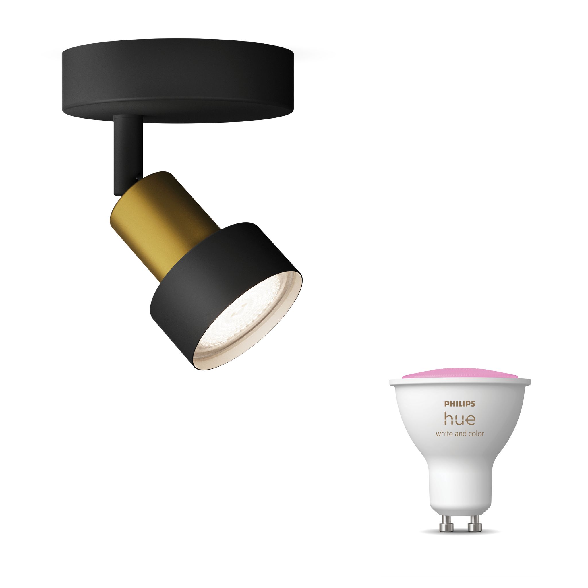 Philips Hue Conduit Aufbauspot Mit 1 Lichtpunkt Gu10 (gold/schwarz) Weißes Und Farbiges Licht - Inkl. 1 Dimmschalter - White Ambiance