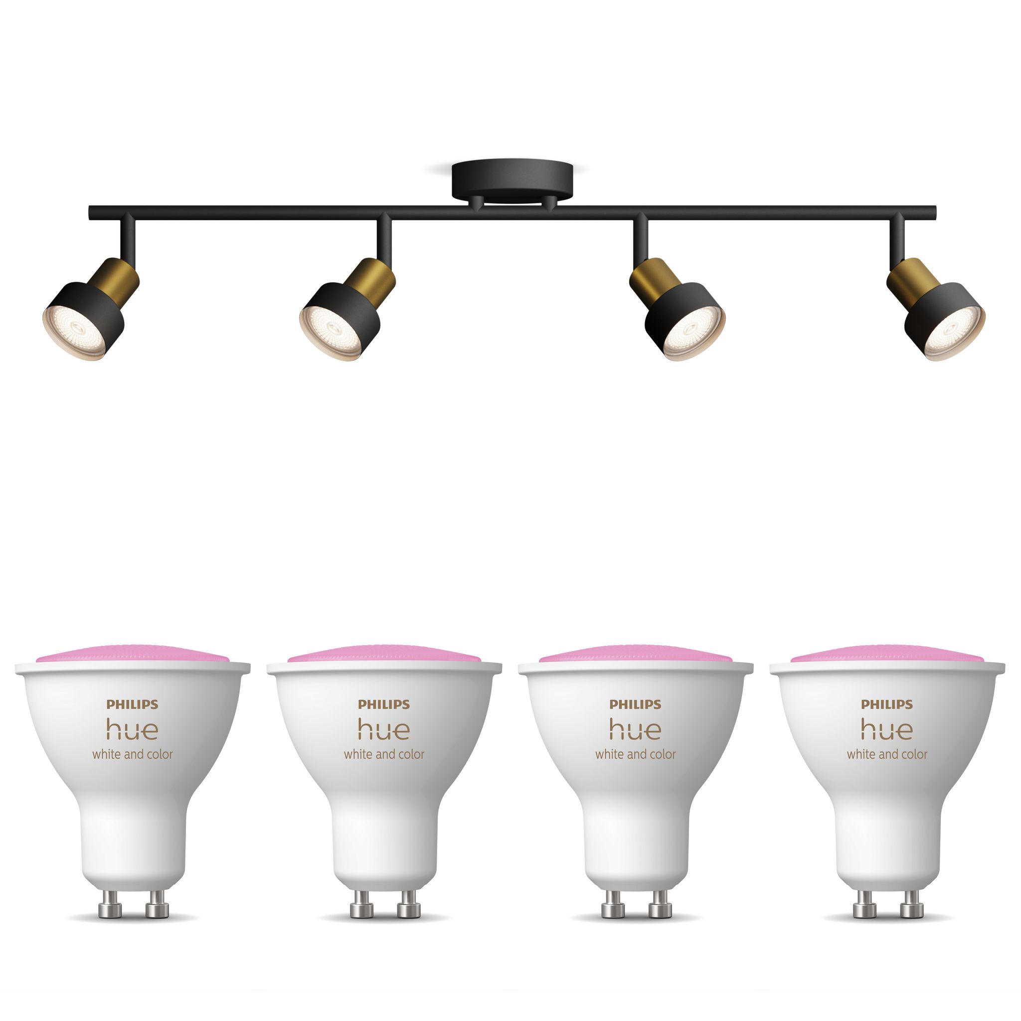 Philips Hue Conduit Aufbauspot Mit 4 Lichtpunkten Gu10 (gold/schwarz) Weißes Und Farbiges Licht - White And Color Ambiance