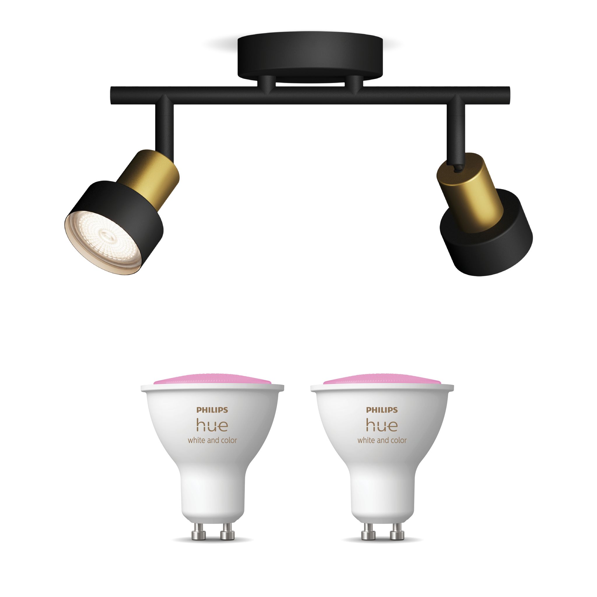 Philips Hue Conduit Aufbauspot Mit 2 Lichtpunkten Gu10 (gold/schwarz) Weißes Und Farbiges Licht - White And Color Ambiance