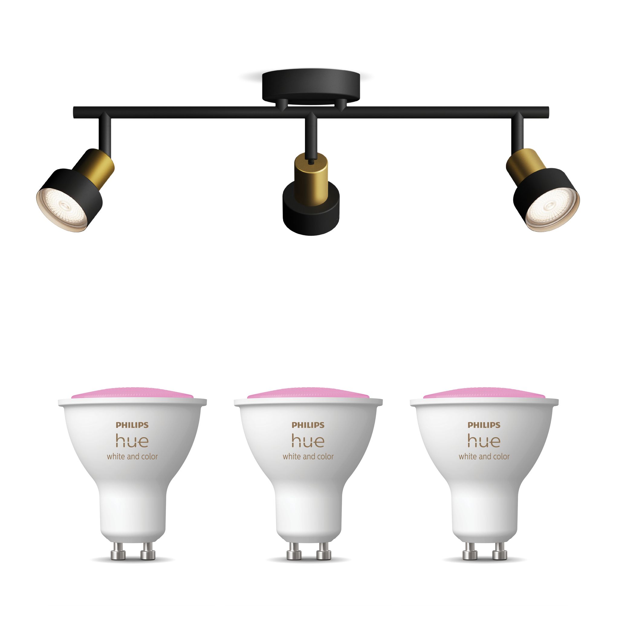 Philips Hue Conduit Aufbauspot Mit 3 Lichtpunkten Gu10 (gold/schwarz) Weißes Und Farbiges Licht - White And Color Ambiance