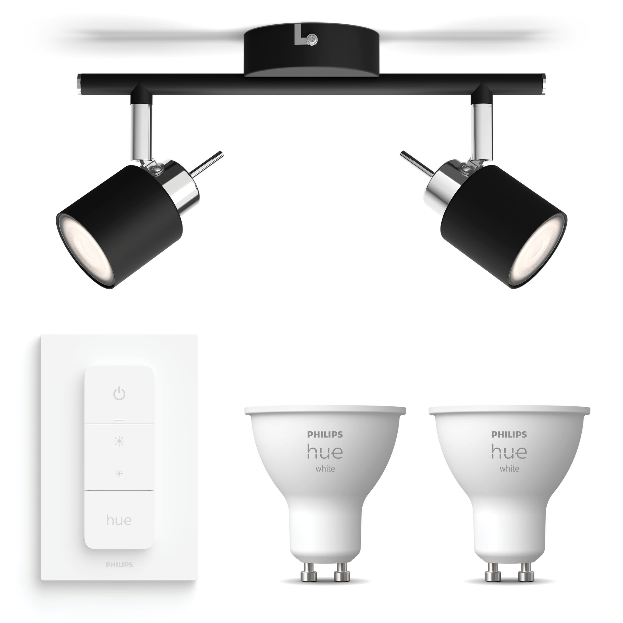 Philips Hue Meranti Aufbauspot Mit 2 Lichtpunkten Gu10 (schwarz) Warmweißes Licht - Inkl. 1 Dimmschalter - White
