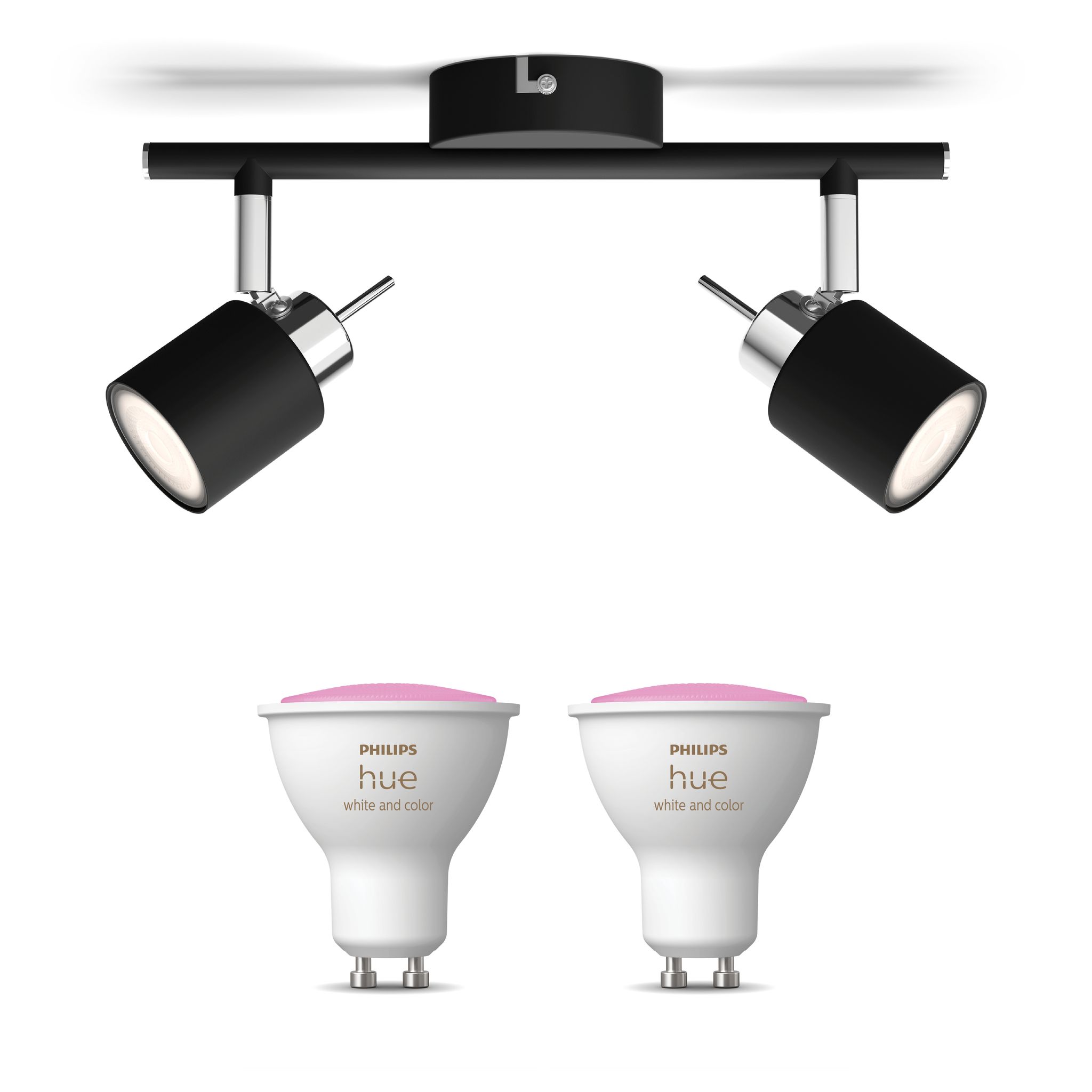 Philips Hue Meranti Aufbauspot Mit 2 Lichtpunkten Gu10 (schwarz) Weißes Und Farbiges Licht - White And Color Ambiance