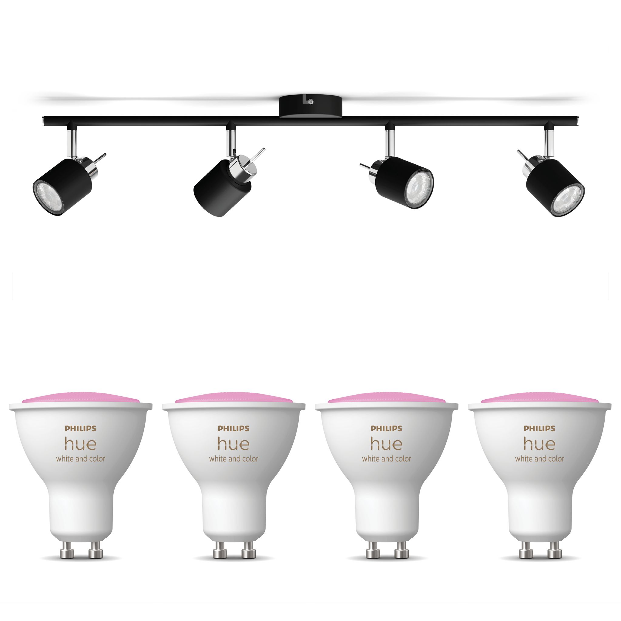 Philips Hue Meranti Aufbauspot Mit 4 Lichtpunkten Gu10 (schwarz) Weißes Und Farbiges Licht - White And Color Ambiance
