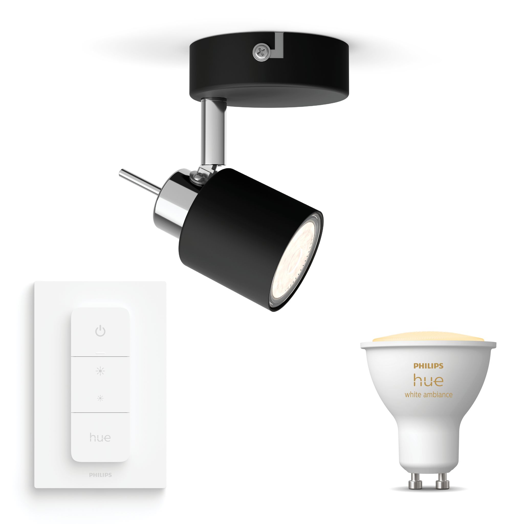 Philips Hue Meranti Aufbauspot Mit 1 Lichtpunkt Gu10 (schwarz) Warm Bis Kaltweißes Licht - Inkl. 1 Dimmschalter - White Ambiance