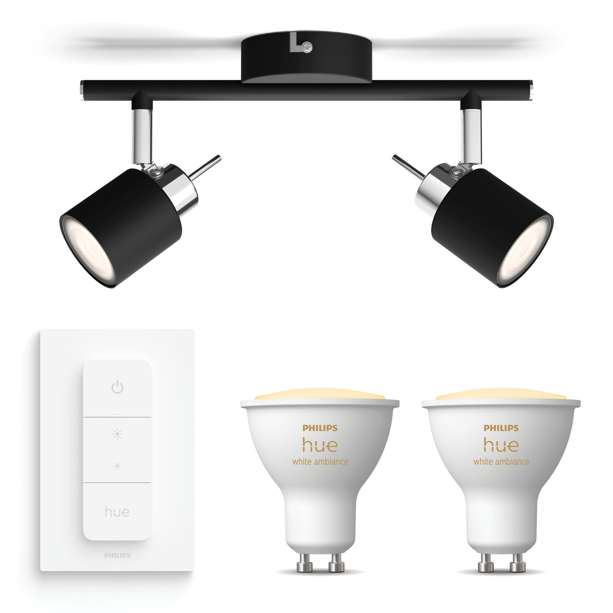 Philips Hue Meranti Aufbauspot Mit 2 Lichtpunkten Gu10 (schwarz) Warm Bis Kaltweißes Licht - Inkl. 1 Dimmschalter - White Ambiance